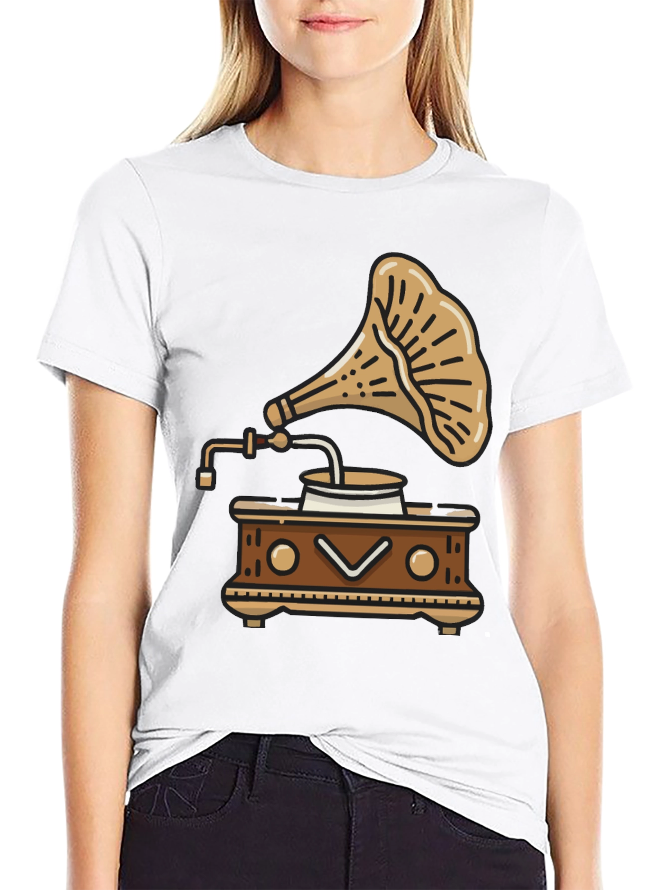 Black Vintage Gramophone T-Shirt - Retro Music Style view 9