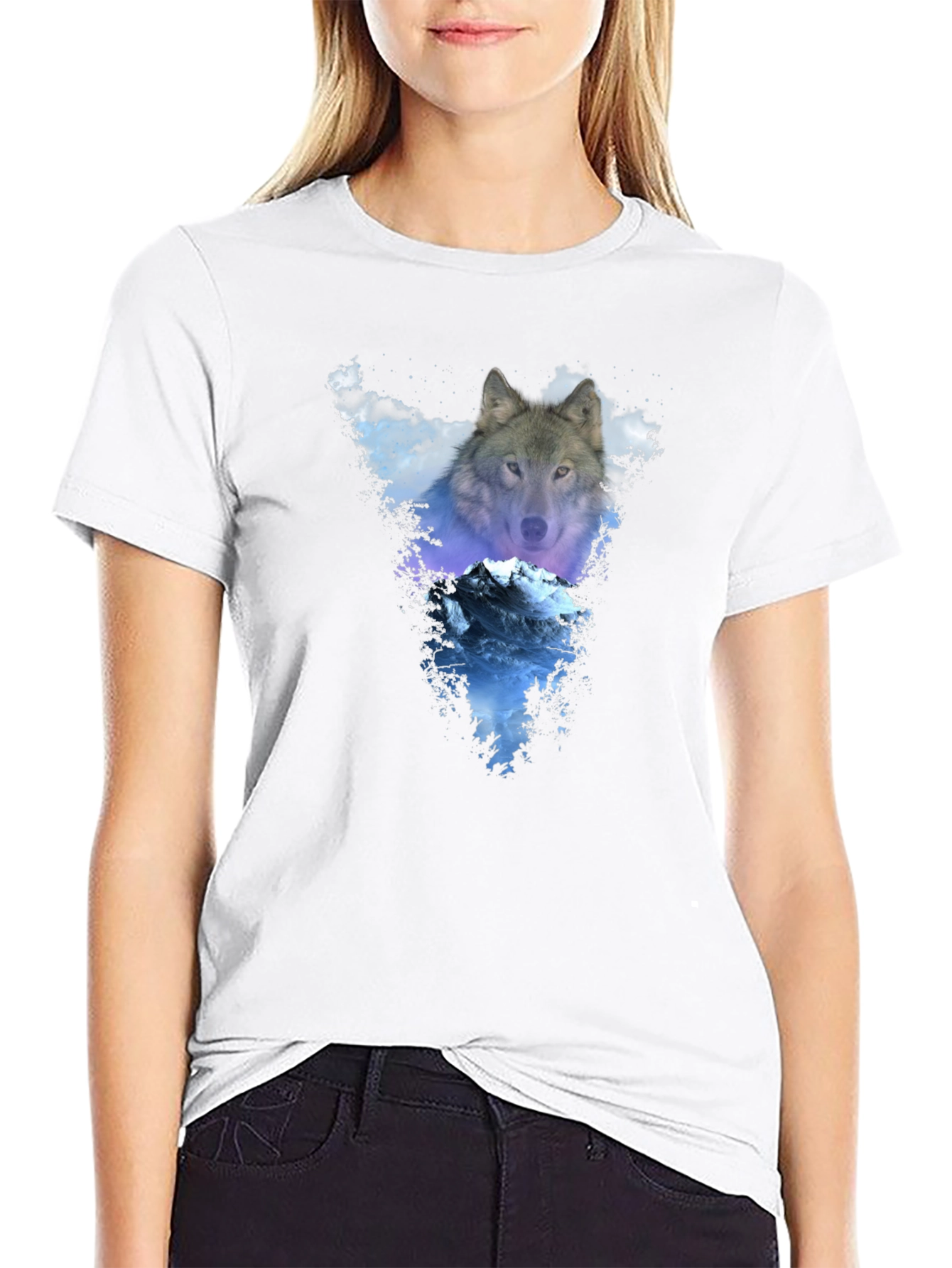 Black Wolf & Mountain Graphic Black T-Shirt view 9