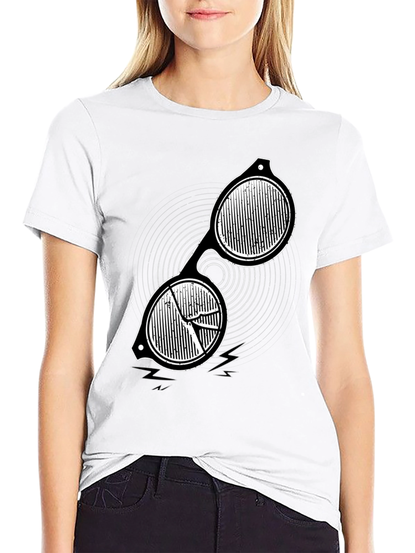 Black Men's Black Graphic Tee - Retro Sunglasses Design view 9