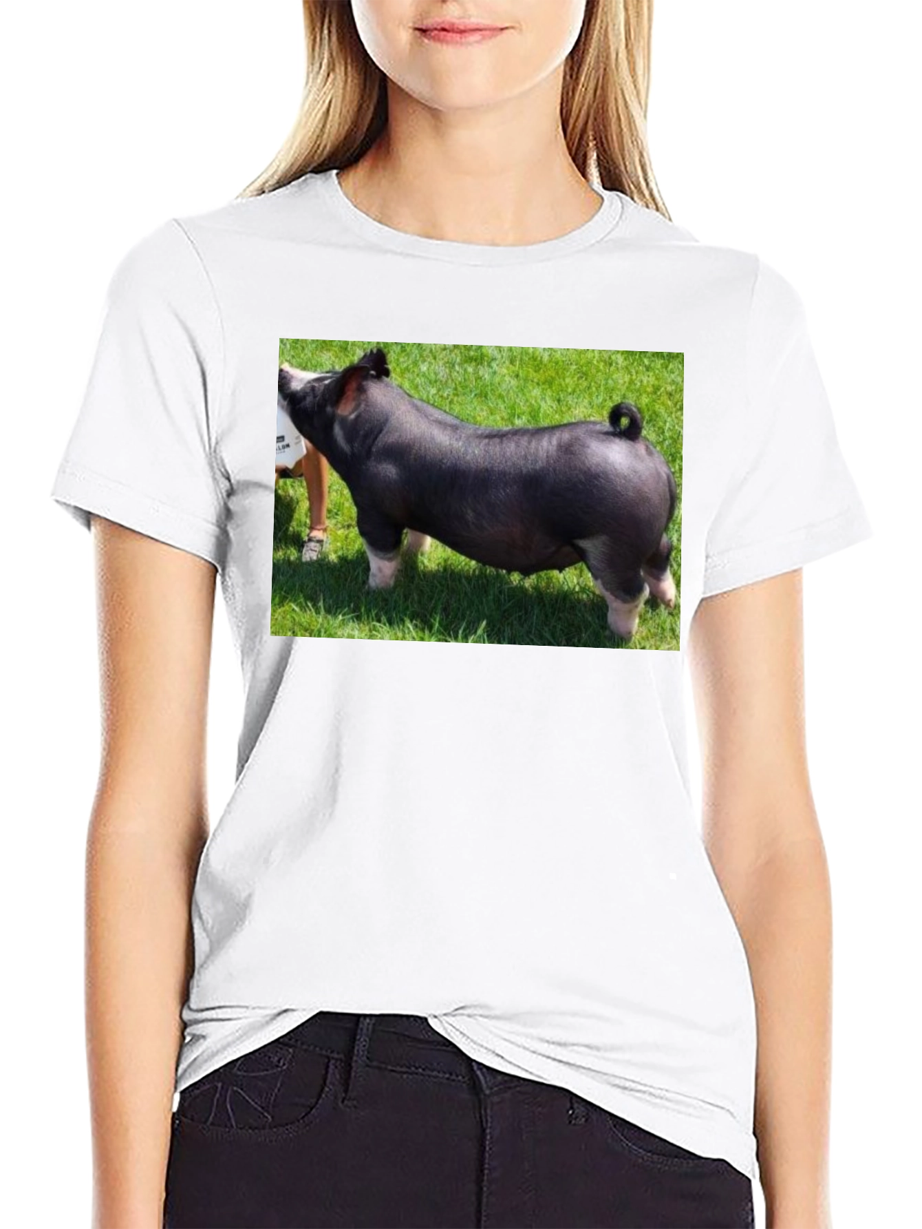 Black Black T-Shirt with Pig Graphic Tee view 9