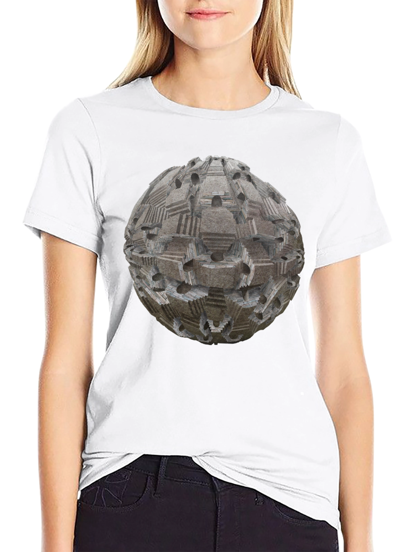 Black Geometric Sphere Print T-Shirt - Modern Style view 9