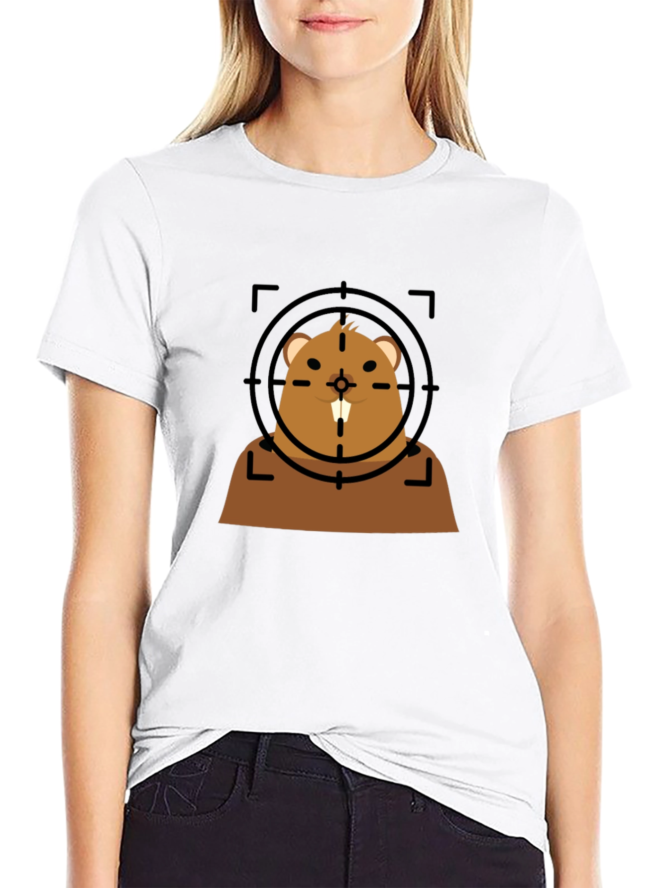 Black Funny Beaver Target T-Shirt - Novelty Graphic Tee view 9
