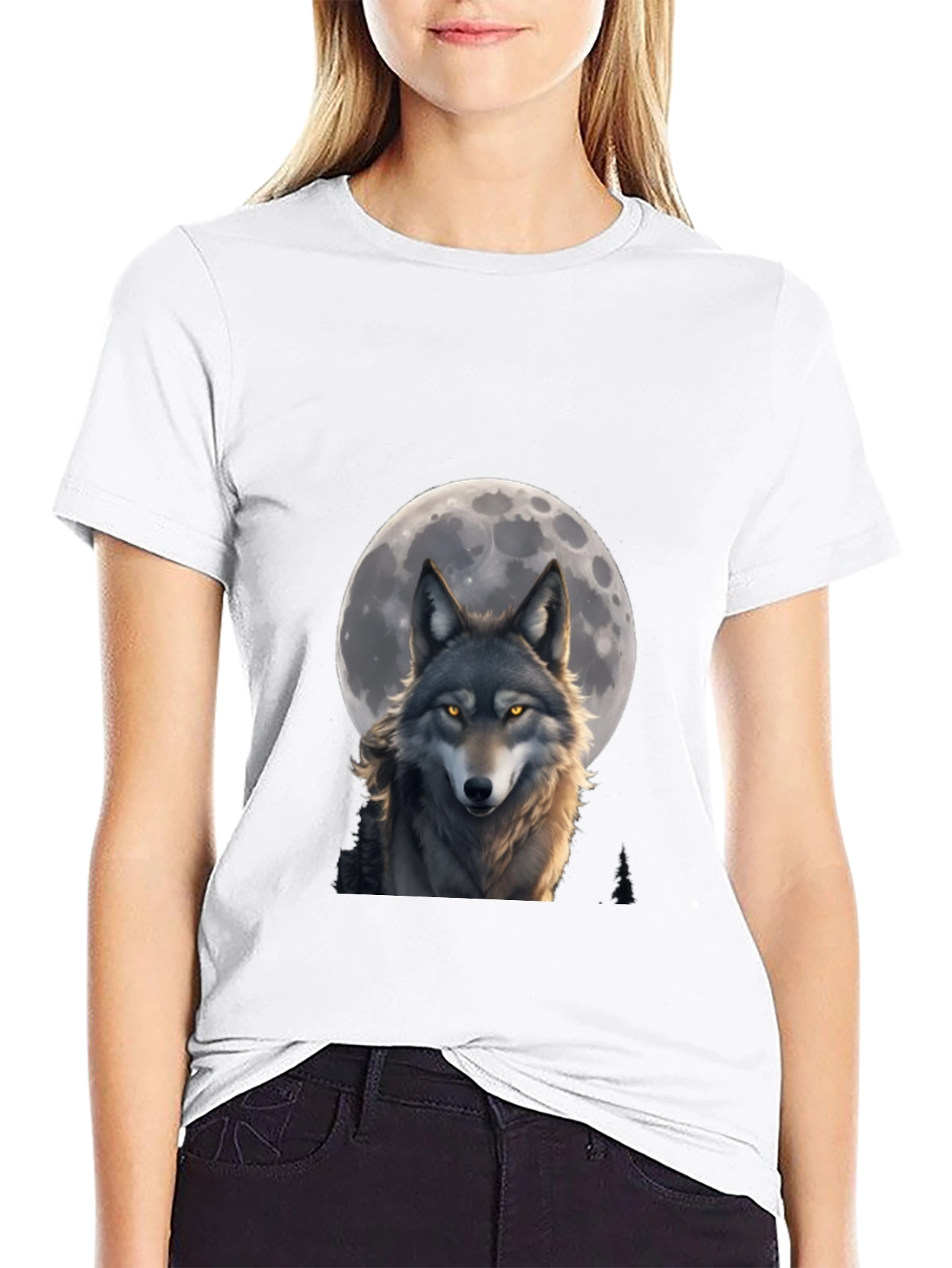 Black Wolf Moon T-Shirt - Artistic Wildlife Design view 9