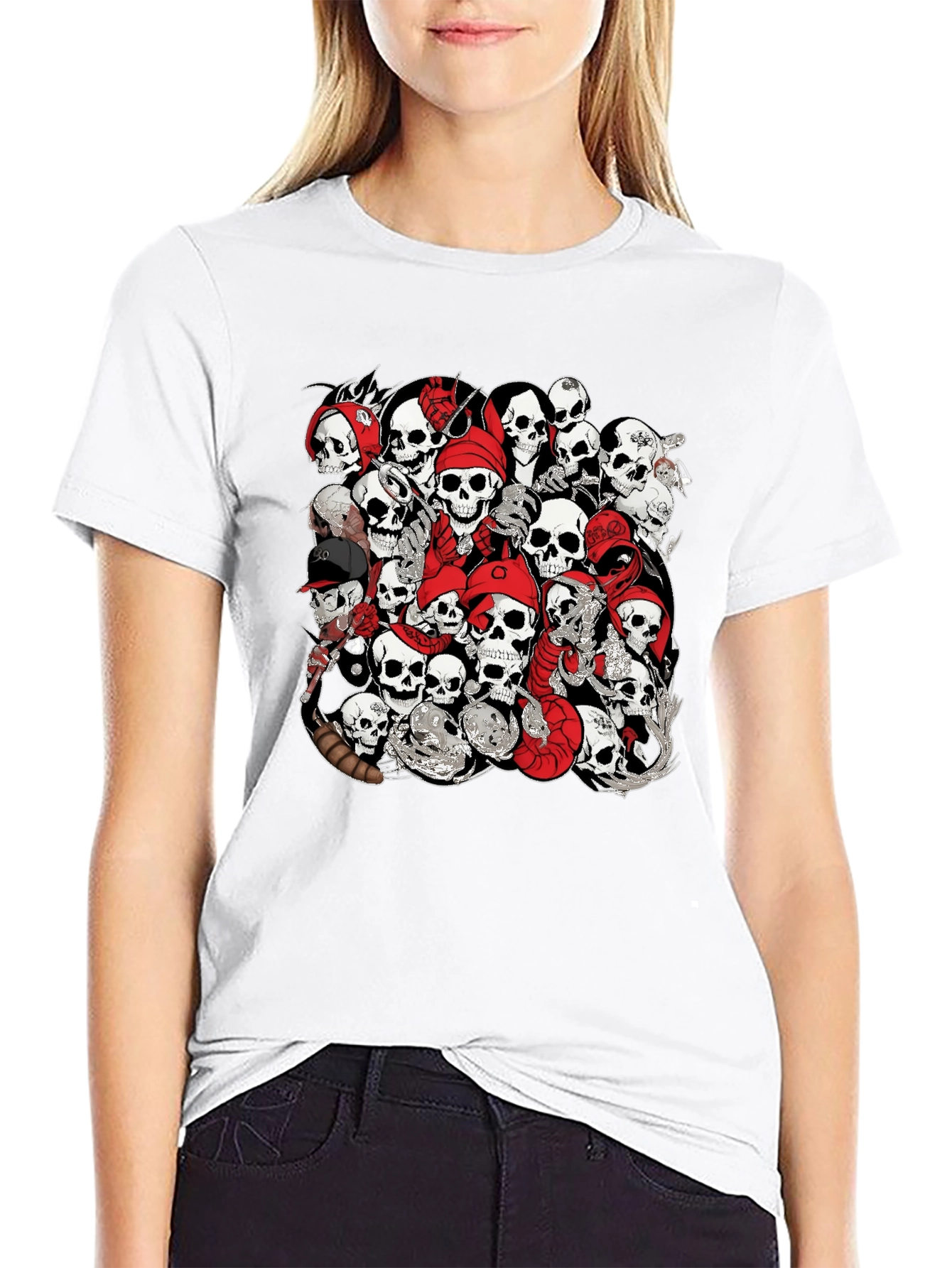 Black Skull Pile Graphic Tee - Bold Black T-Shirt view 9