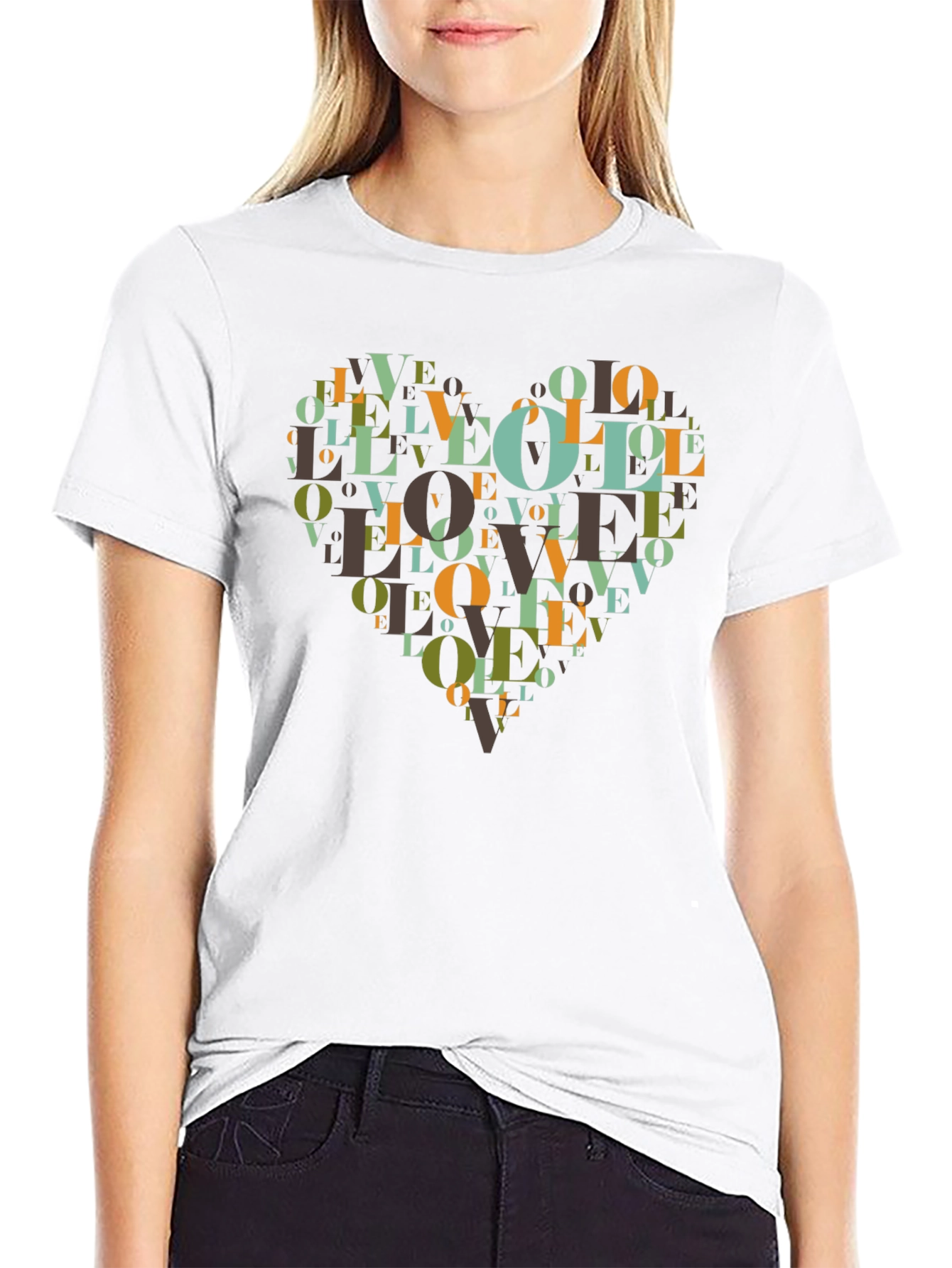 Black Love Heart Graphic Black T-Shirt view 9