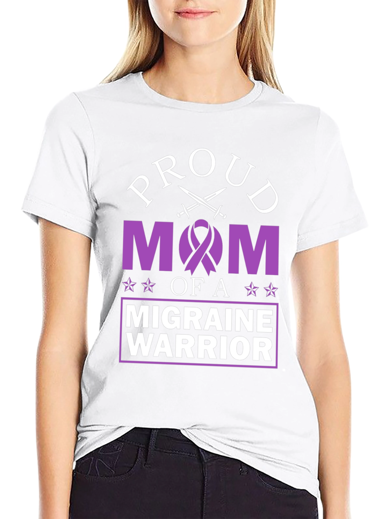 Black Proud Mom of a Migraine Warrior Graphic T-Shirt view 9