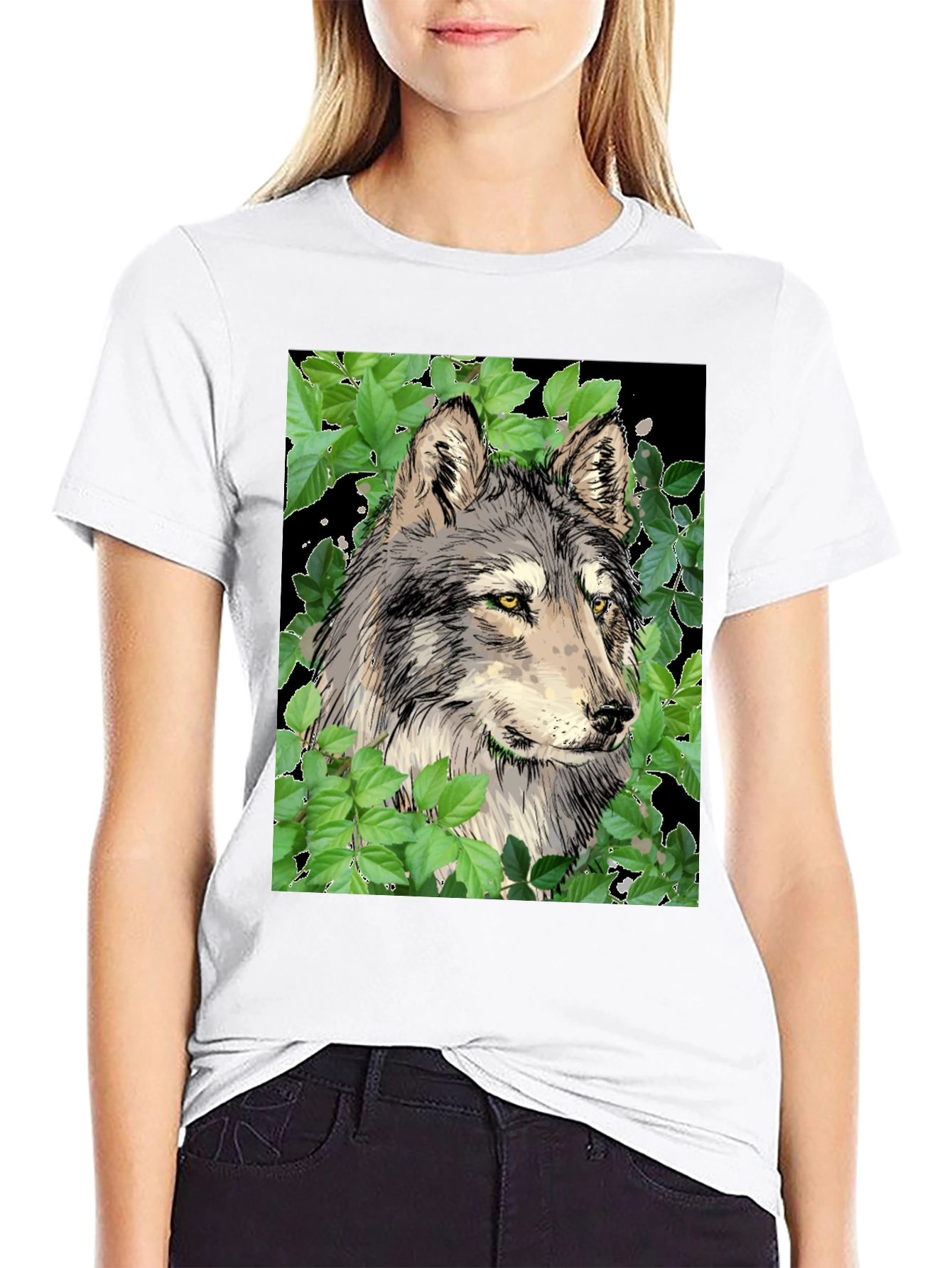 Black Wolf Graphic Black T-Shirt view 9
