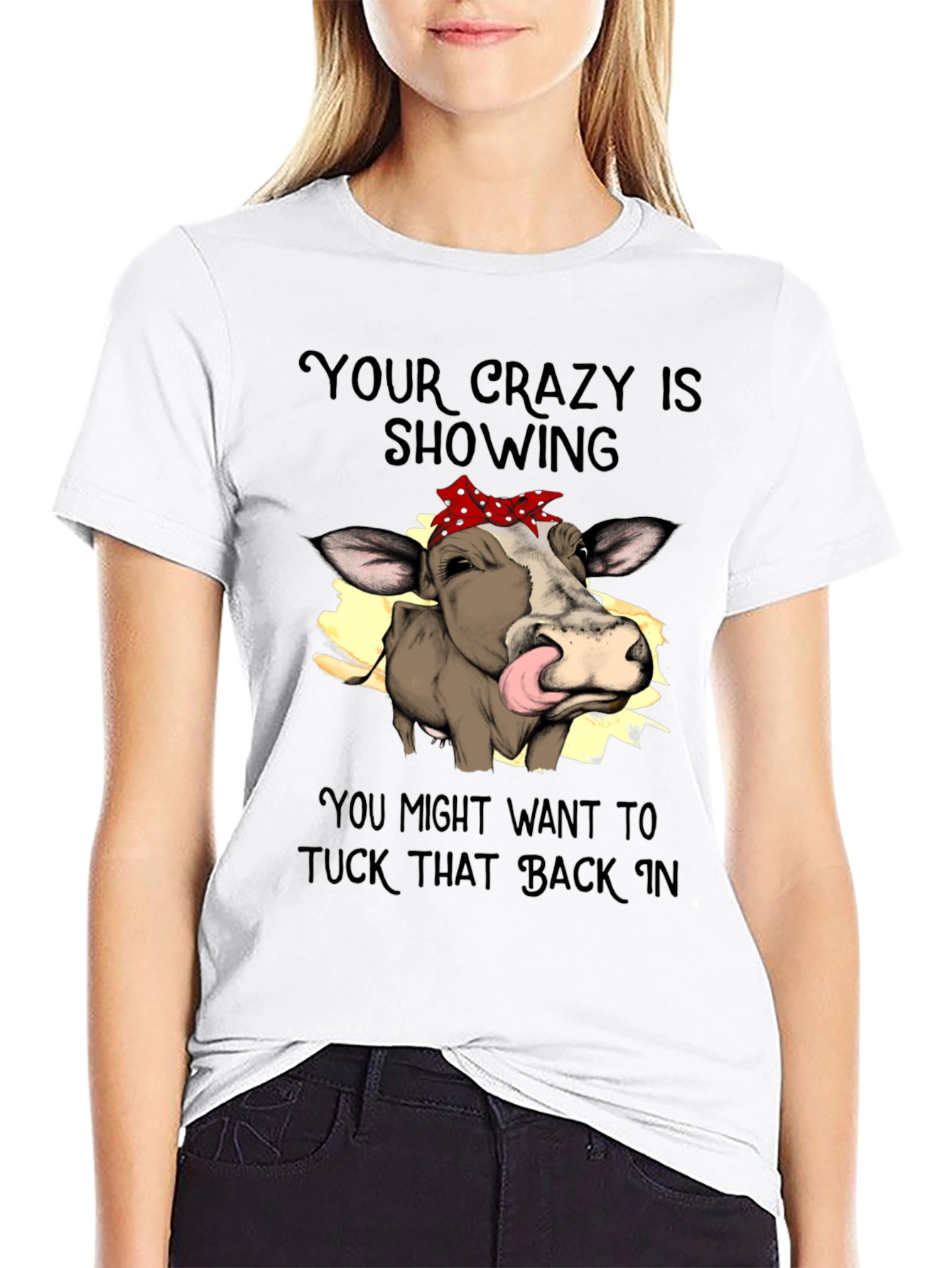 Black Crazy Cow Tongue Out T-Shirt view 9