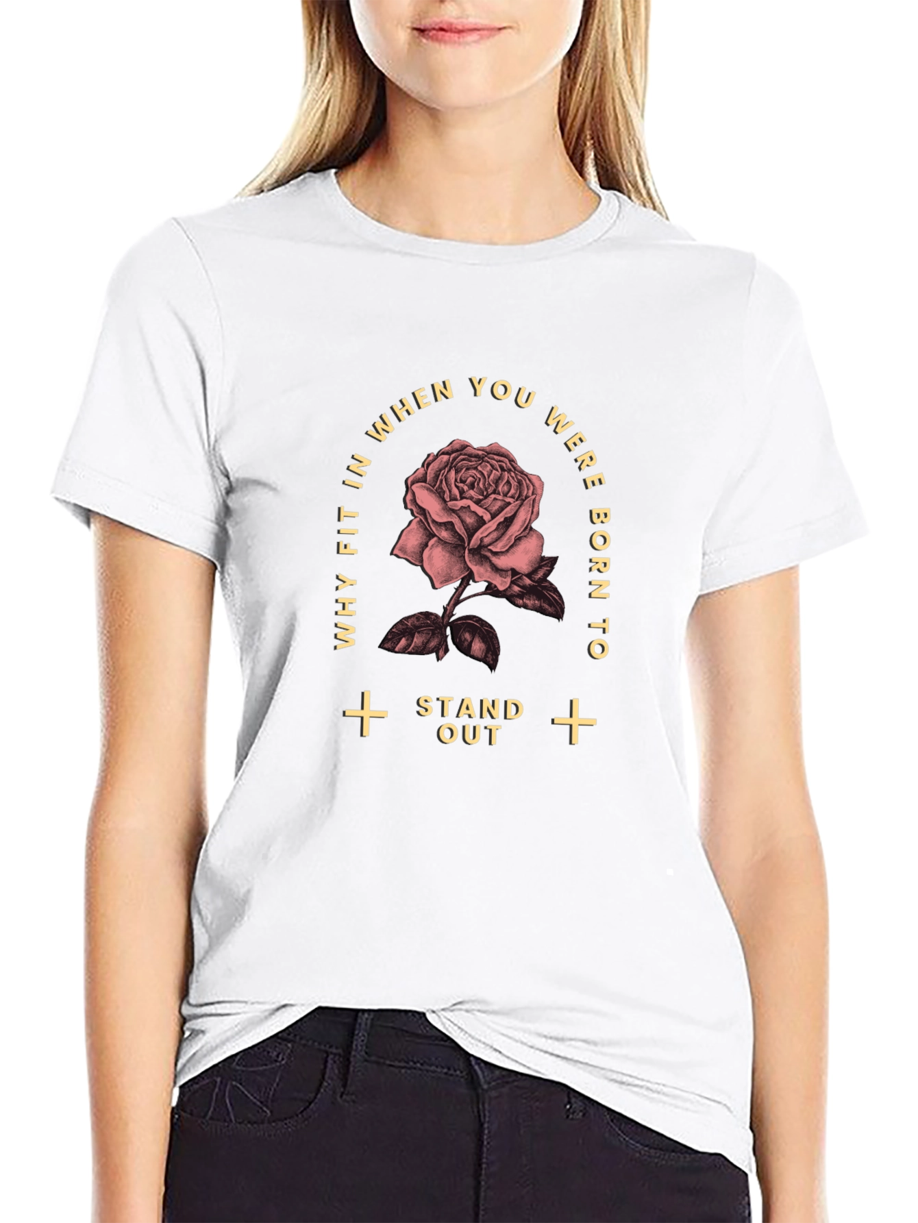 Black Stand Out Rose Graphic Tee view 9