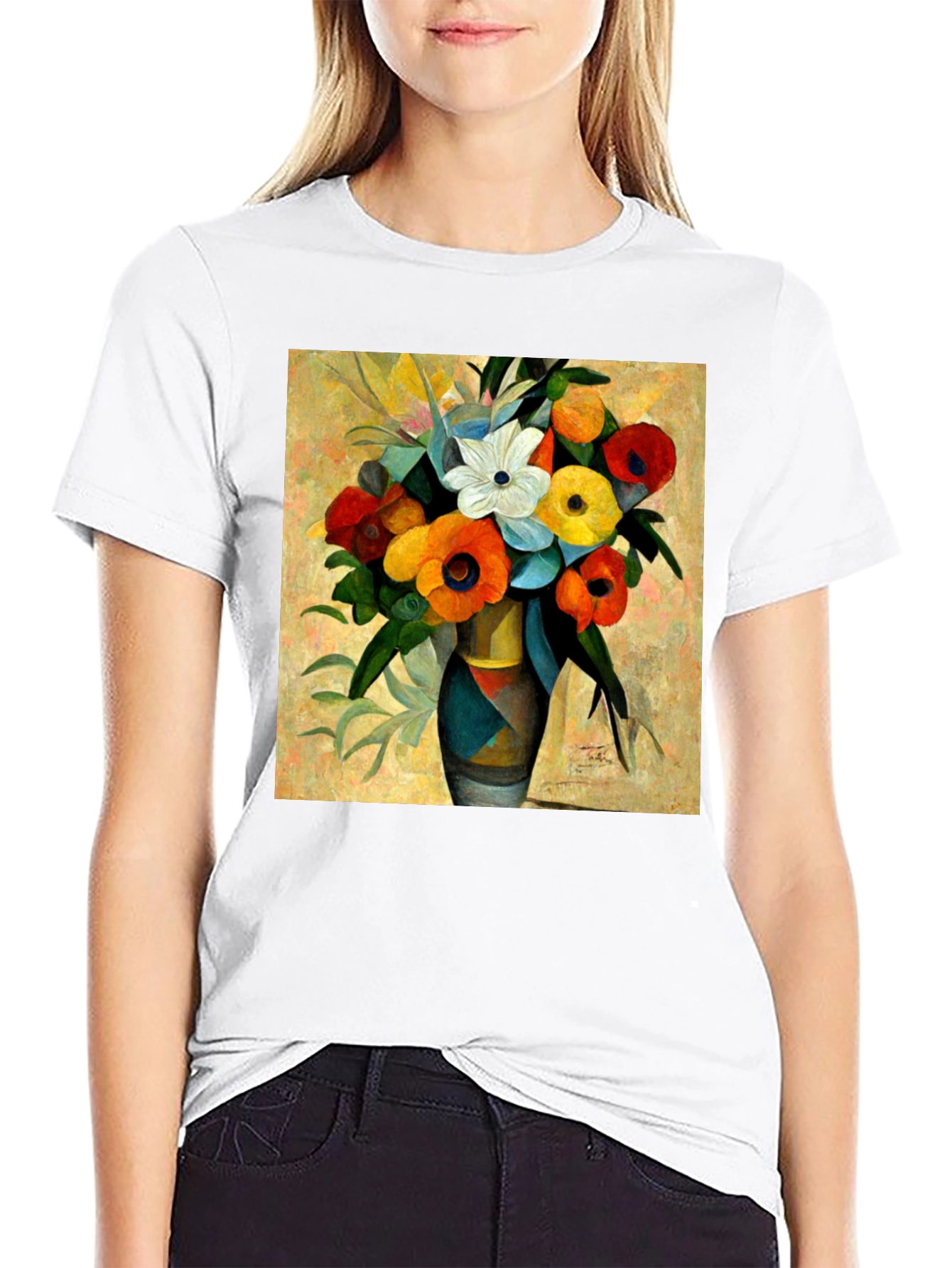 Black Floral Vase Print Black T-Shirt view 9