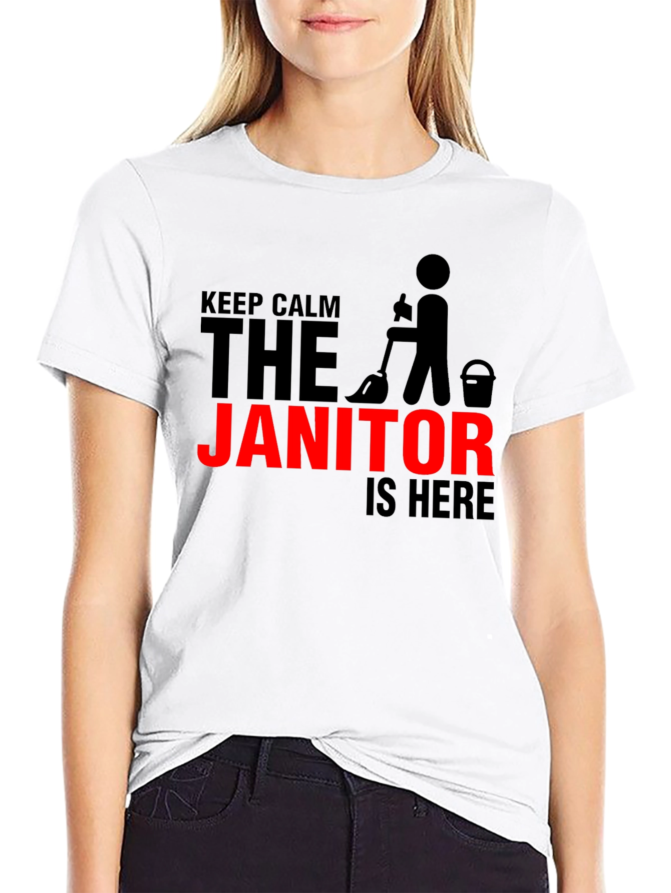 Black Keep Calm Janitor T-Shirt - Funny Cleaning Crew Tee view 9