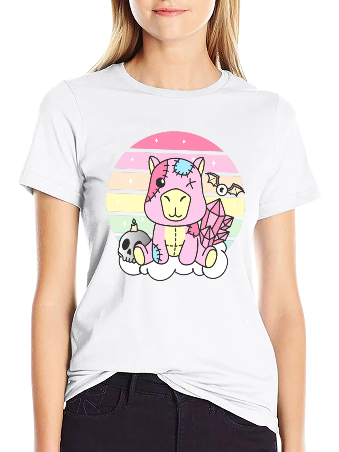 Black Pastel Goth Zombie Unicorn T-Shirt view 9