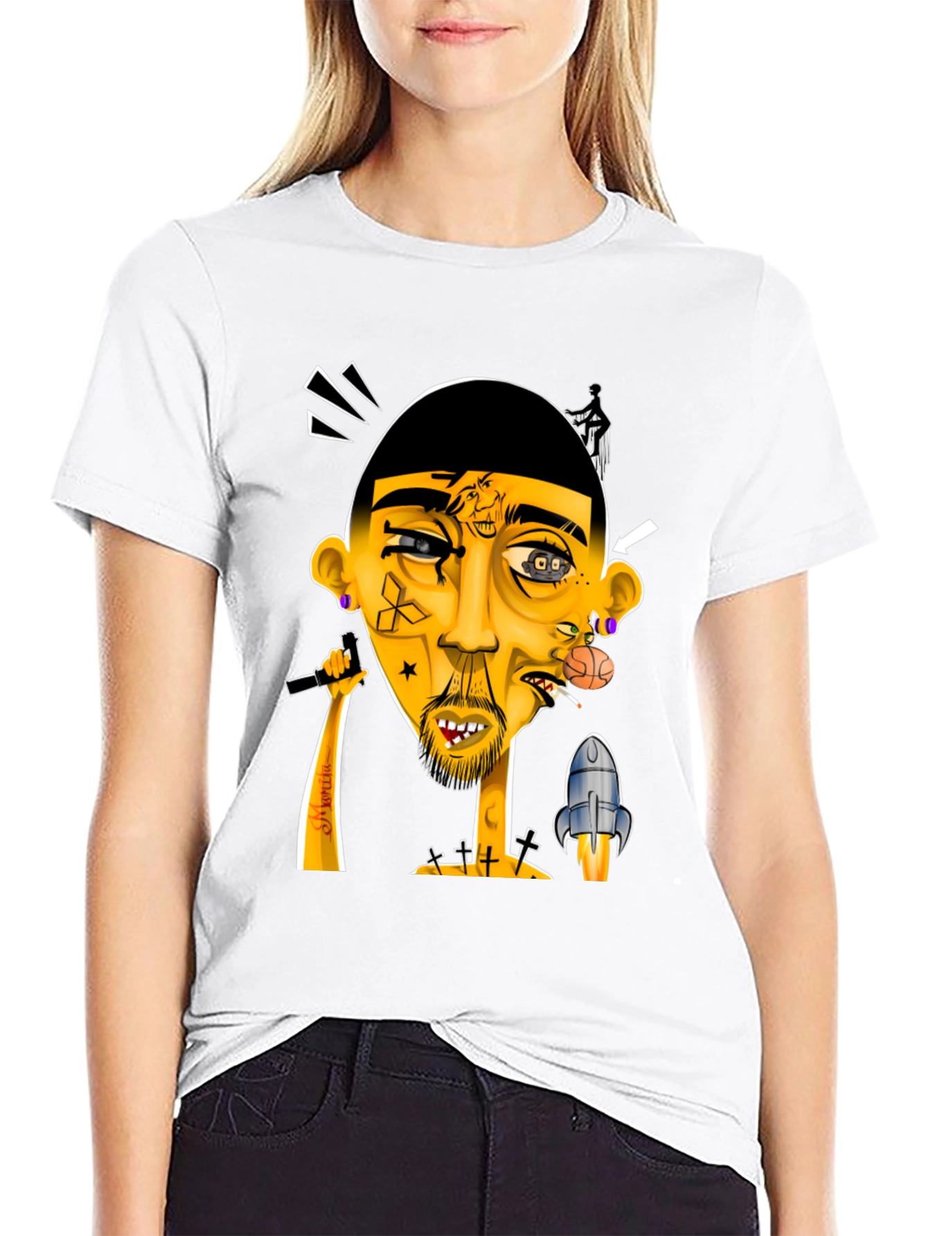 Black Unique Graphic Print Tee - Artistic Design view 9