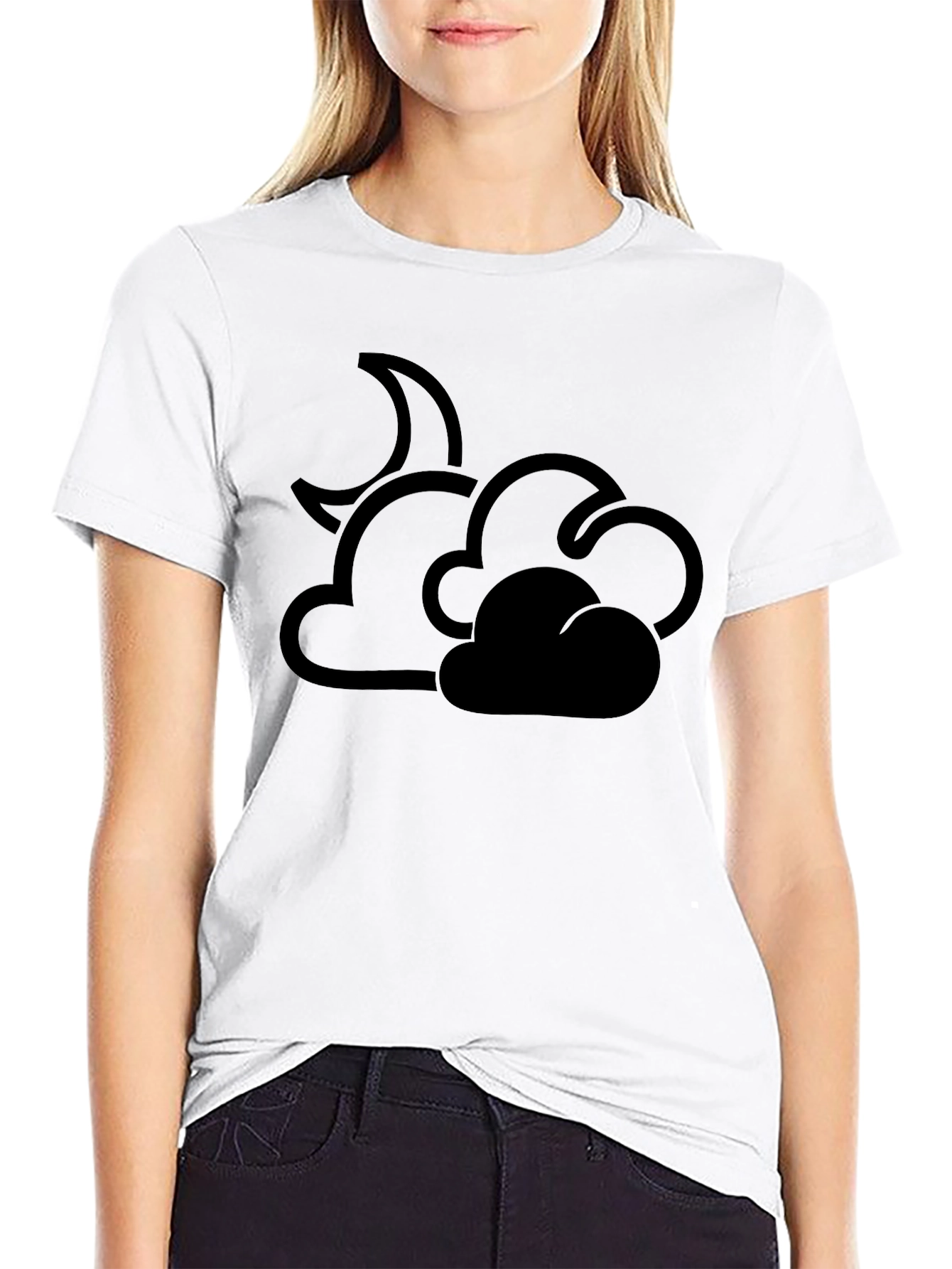 Black Cloud and Moon Graphic T-Shirt - Black view 9