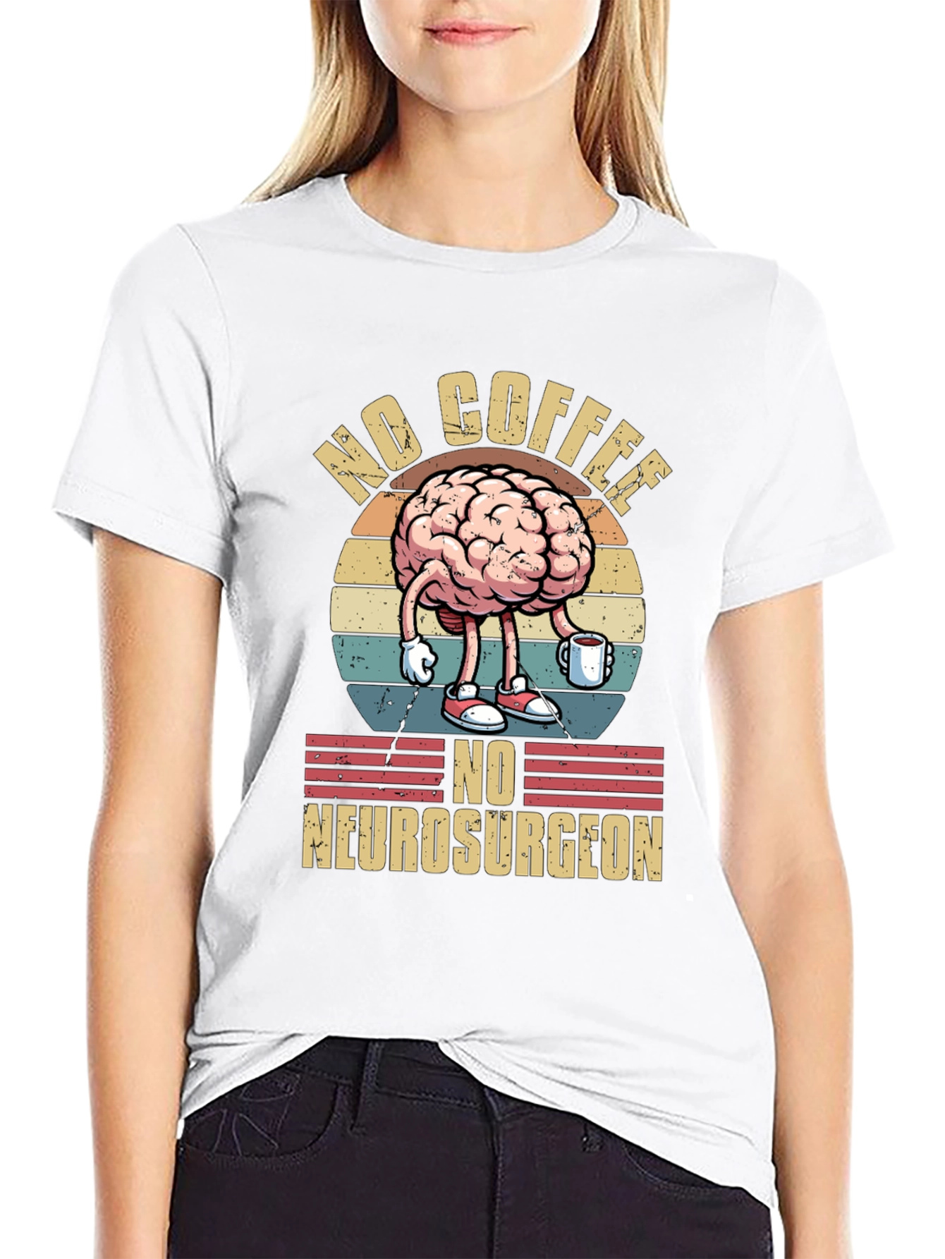 Black Funny Brain No Coffee No Neurosurgeon T-Shirt view 9