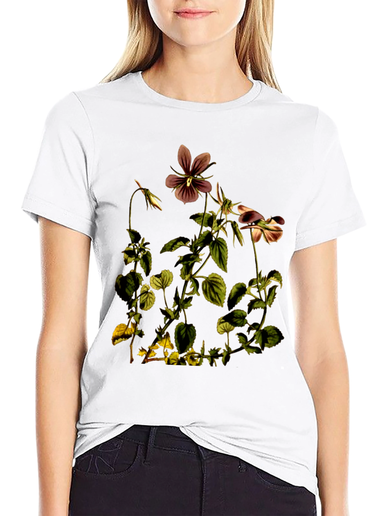 Black Botanical Flower Graphic Print T-Shirt view 9