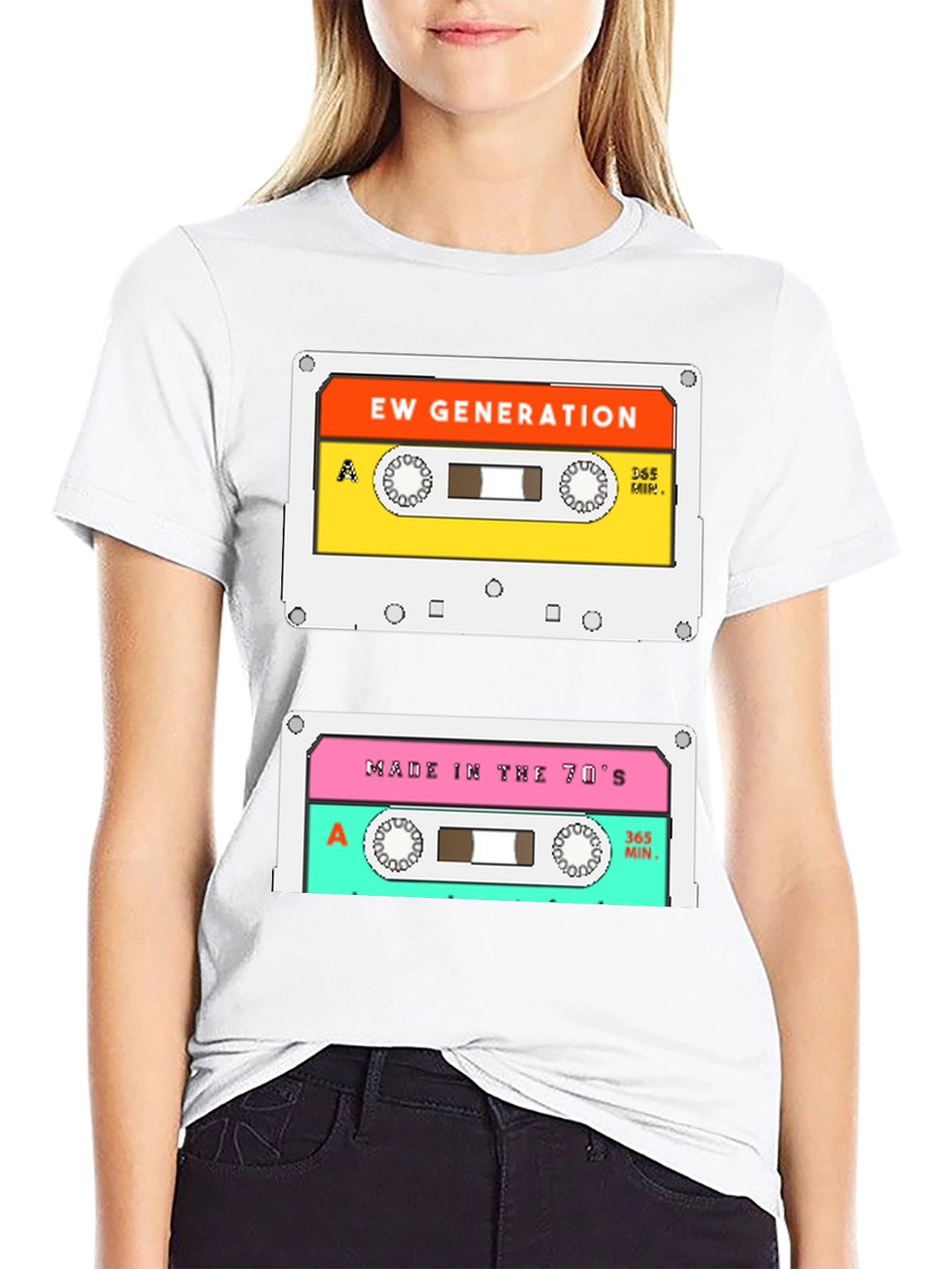 Black Retro Cassette Tape Graphic T-Shirt - EW Generation & 70's Mix view 9
