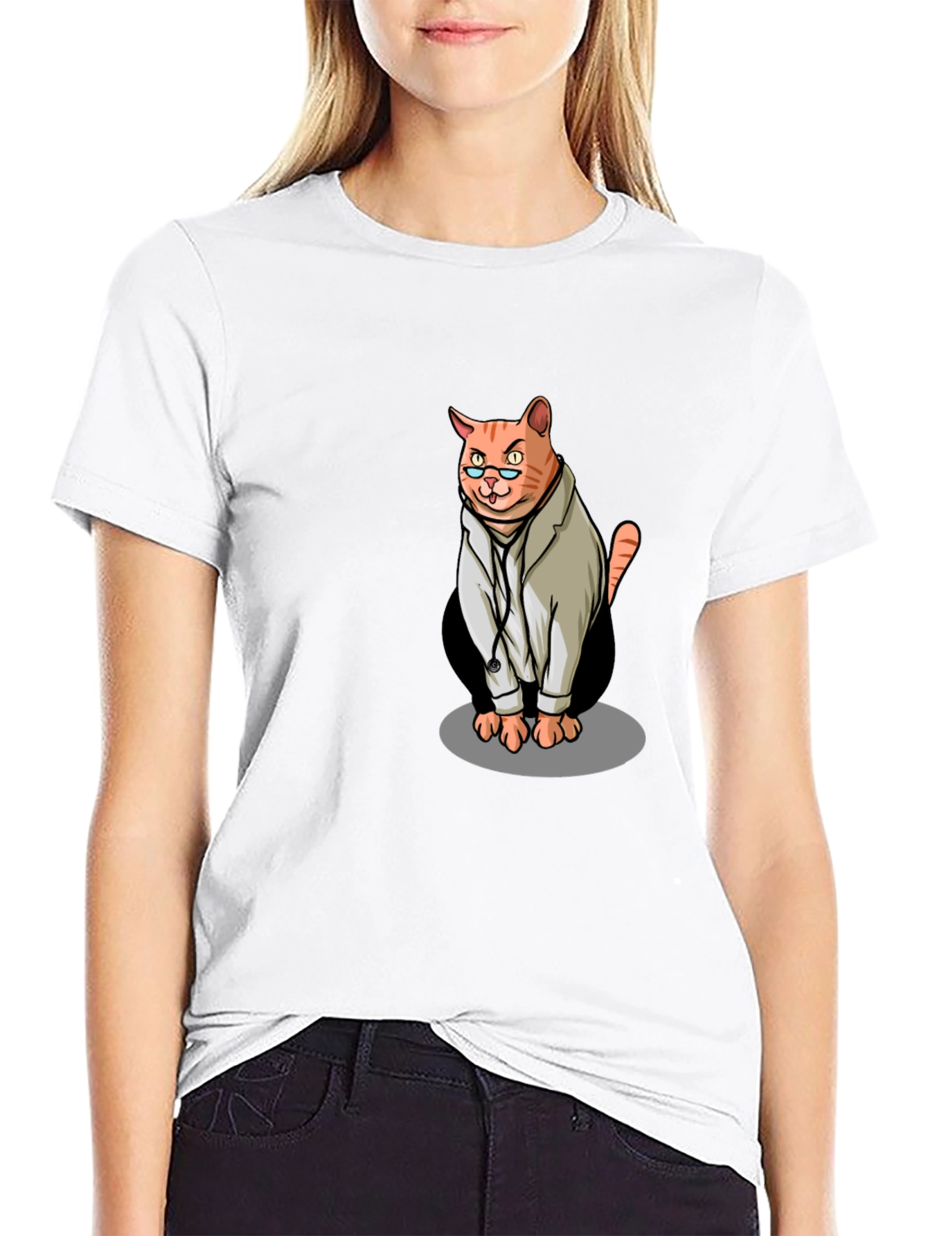 Black Doctor Cat Graphic Tee - Unisex Black T-Shirt view 9