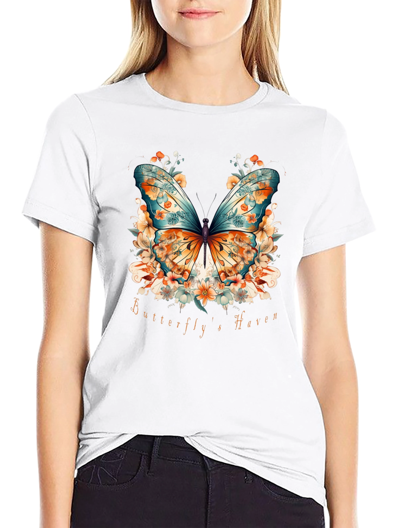 Black Butterfly Haven Graphic Tee - Stylish Nature Design view 9