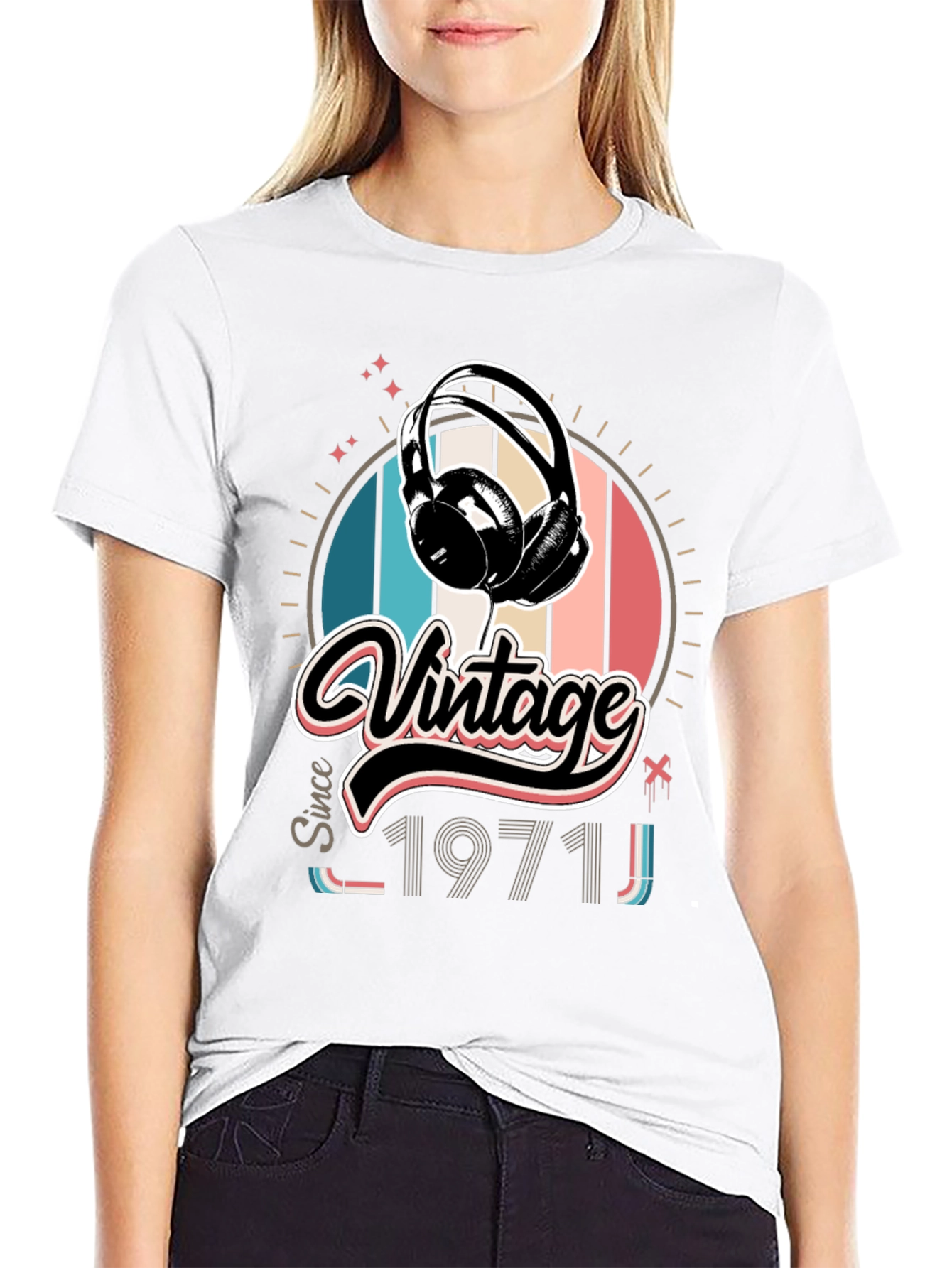 Black Vintage Since 1971 Headphones Graphic T-Shirt view 9