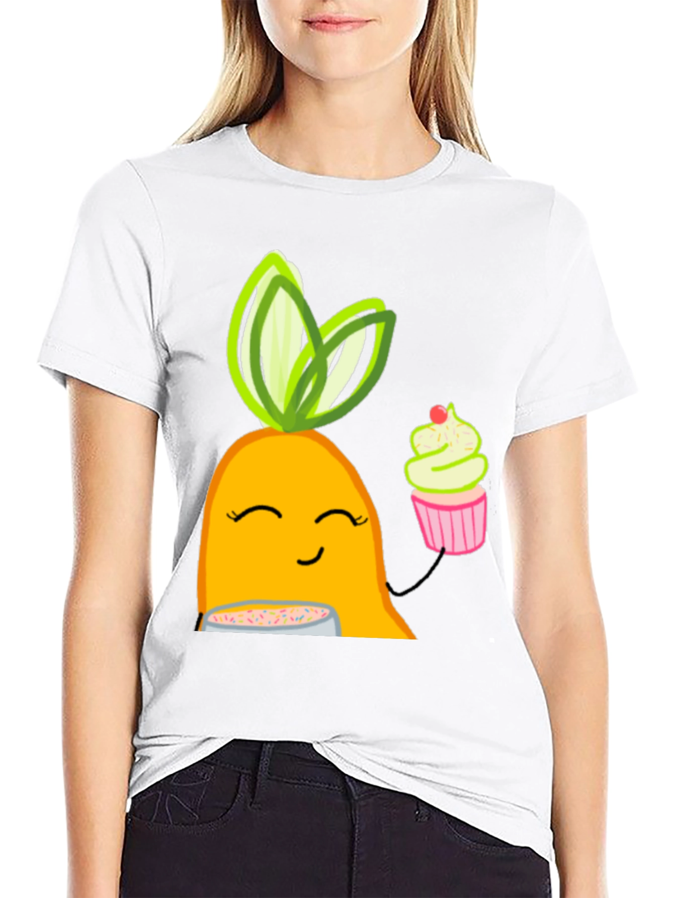 Black Cute Cartoon Carrot T-Shirt view 9