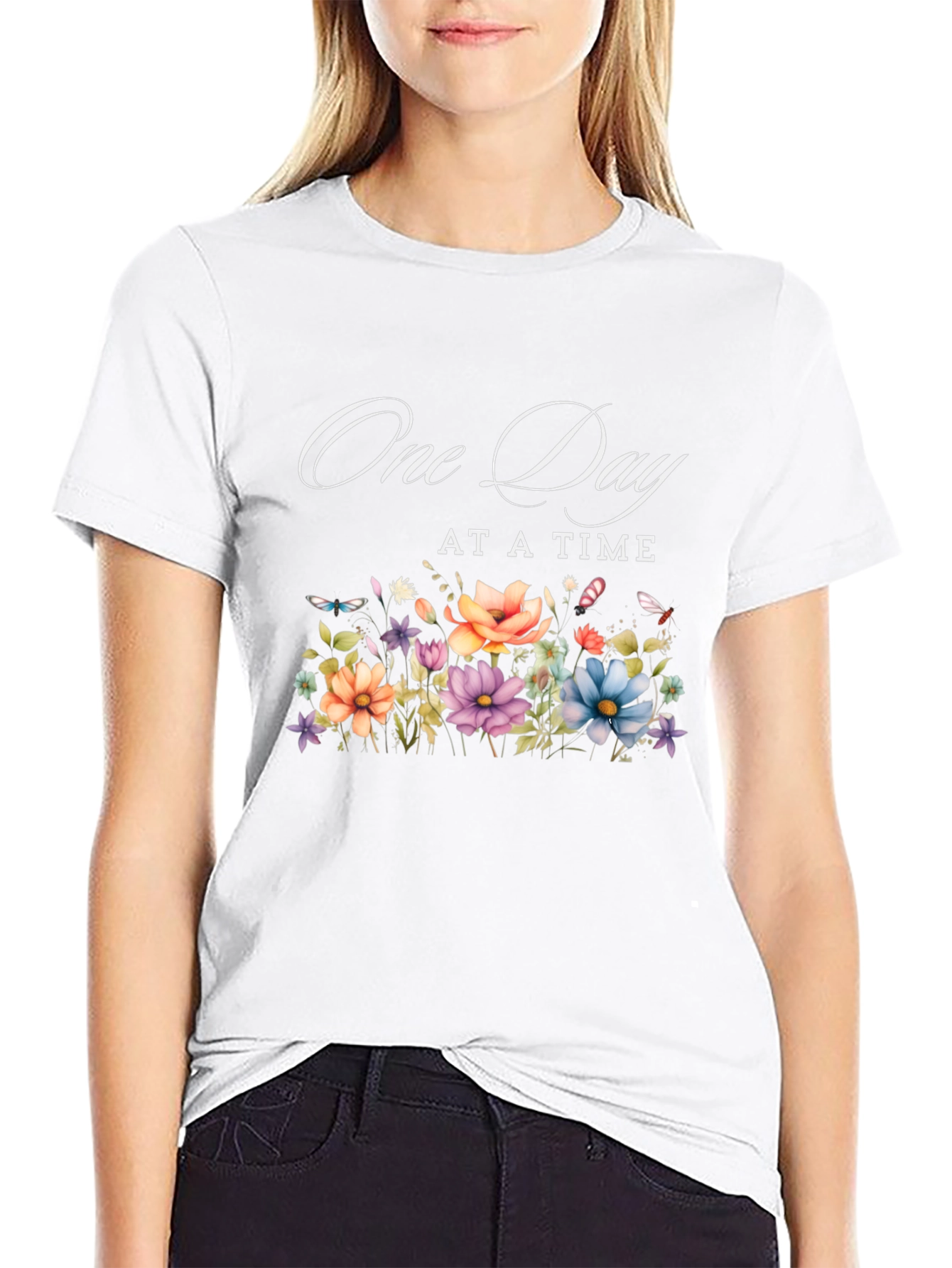 Black One Day At A Time Floral T-Shirt view 9