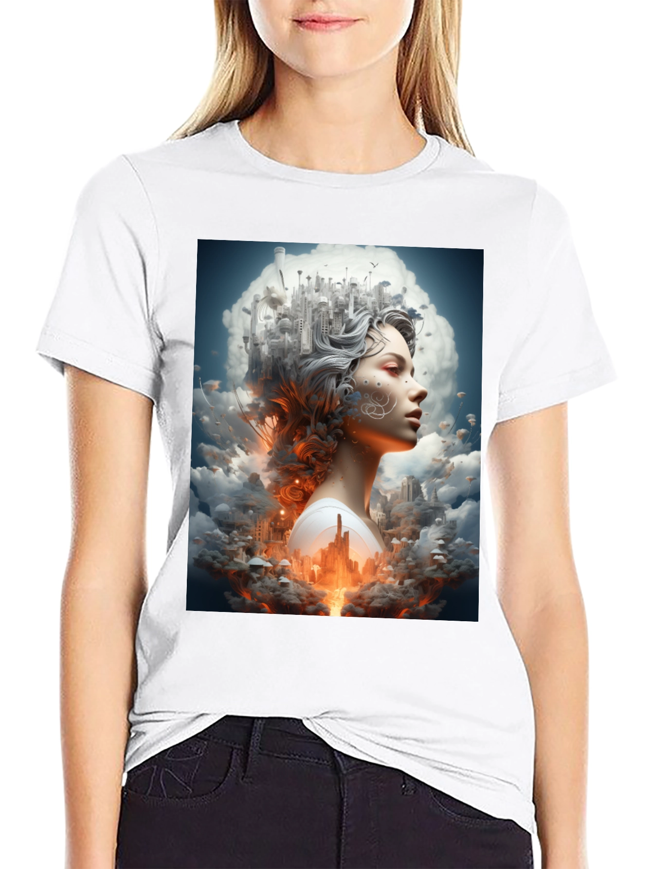 Black Artistic Cityscape Woman Black T-Shirt view 9