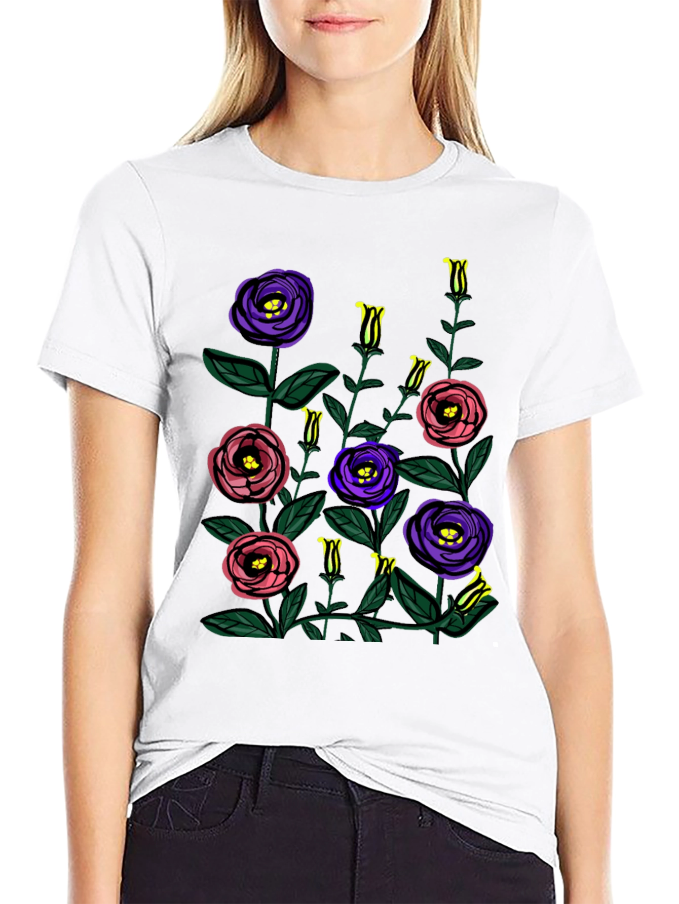 Black Floral Print Black T-Shirt view 9