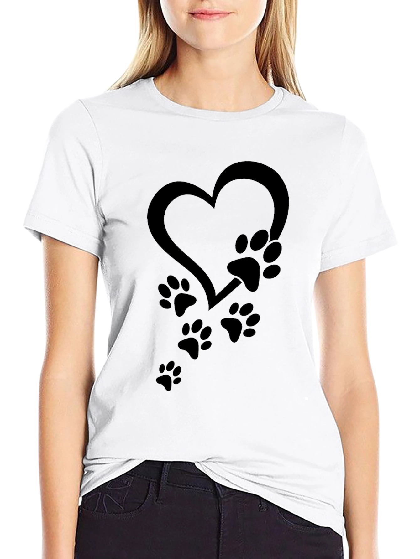 Black Heart Paw Print Graphic Tee - Unisex Black T-Shirt view 9