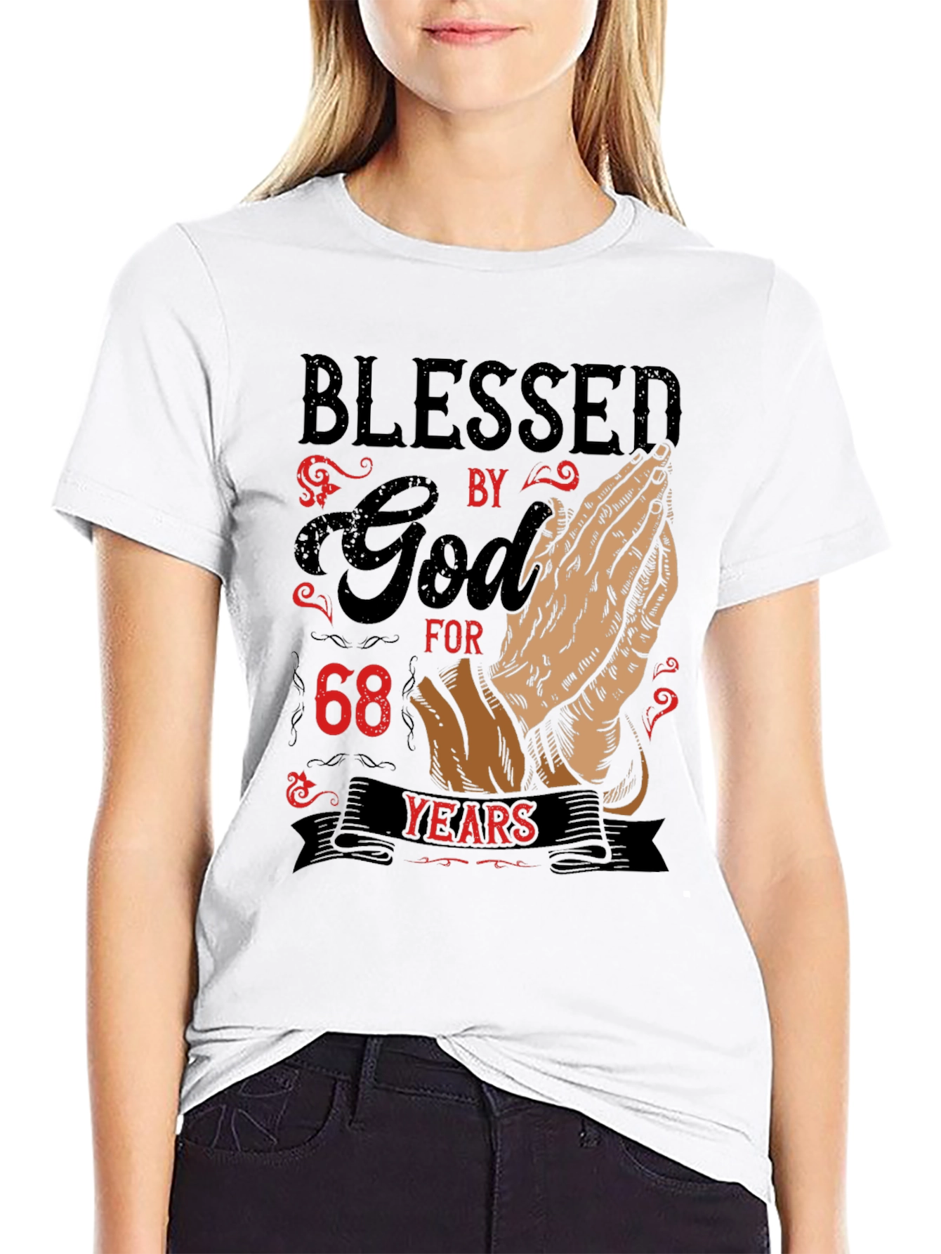 Black Blessed by God 68 Years Graphic Tee view 9