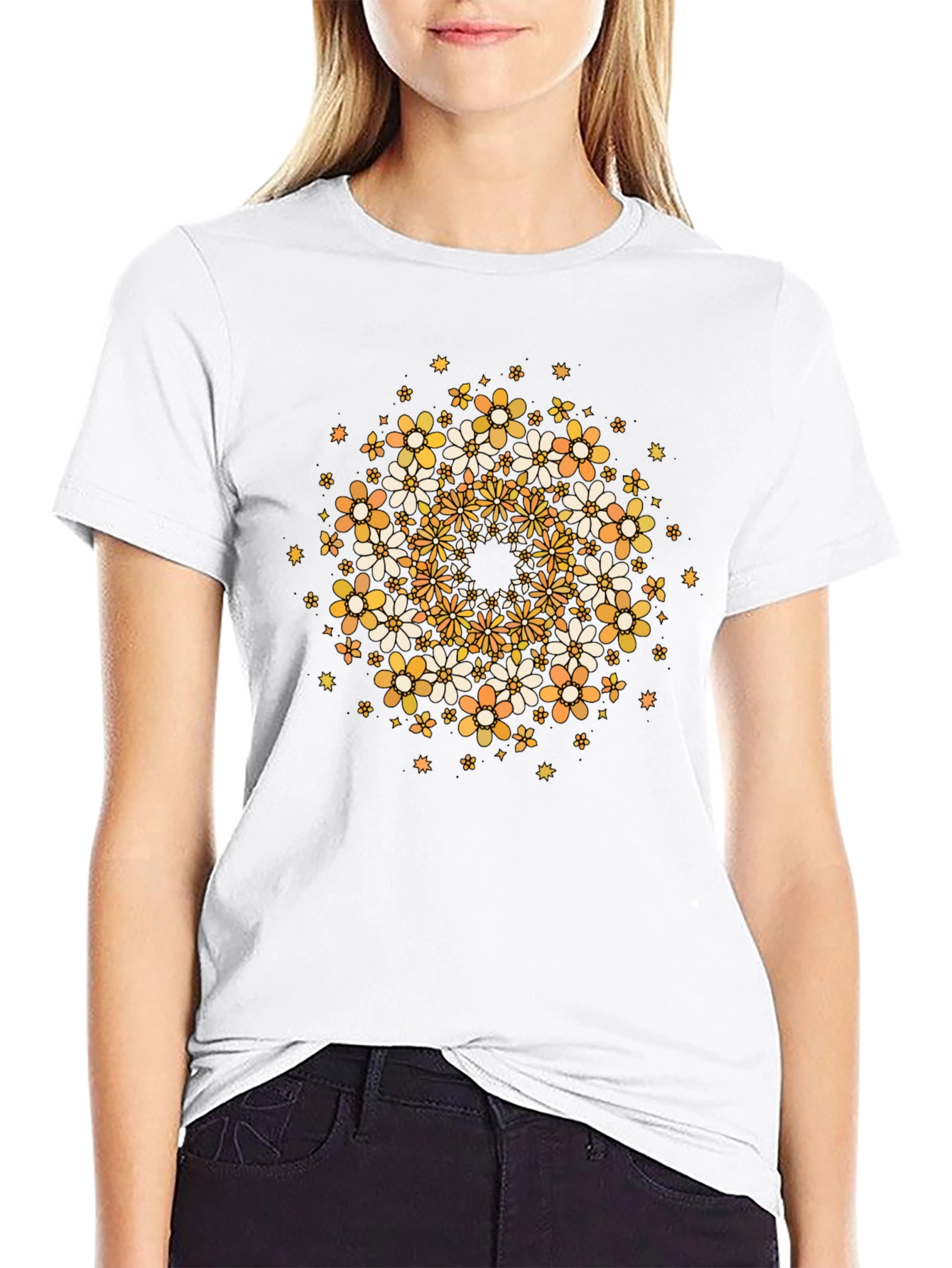 Black Floral Mandala Graphic Tee - Black view 9
