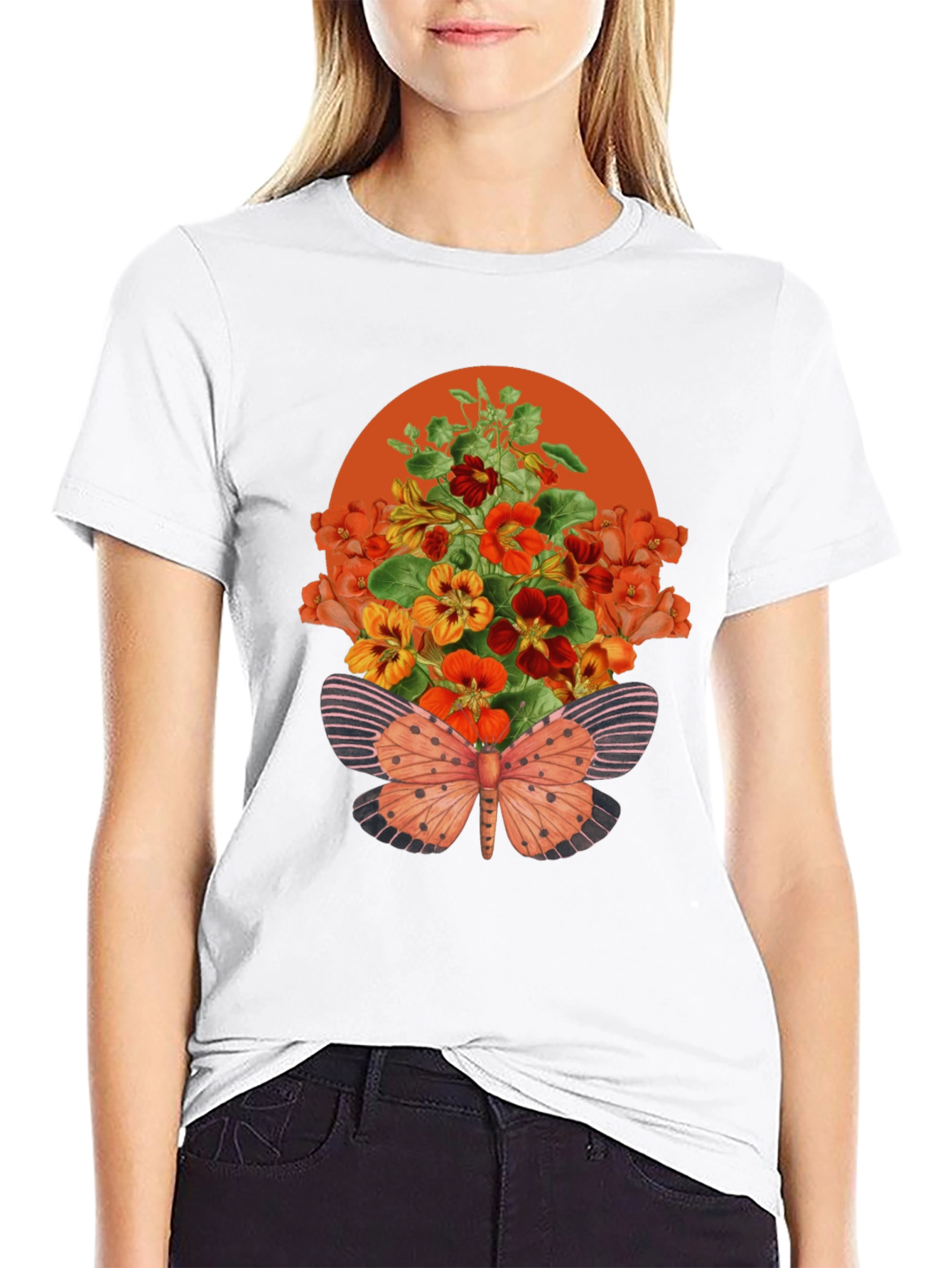 Black Floral Butterfly Graphic Tee - Stylish Unisex T-Shirt view 9