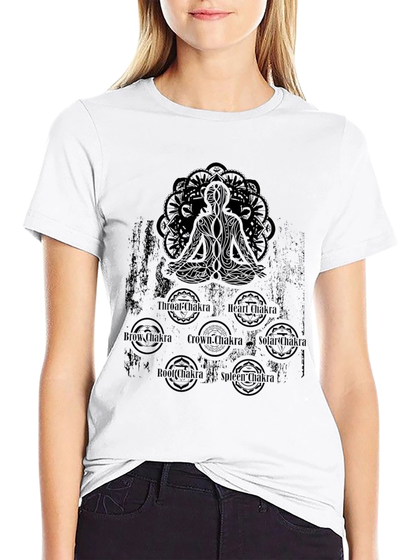 Black Chakra Meditation Graphic Black T-Shirt view 9