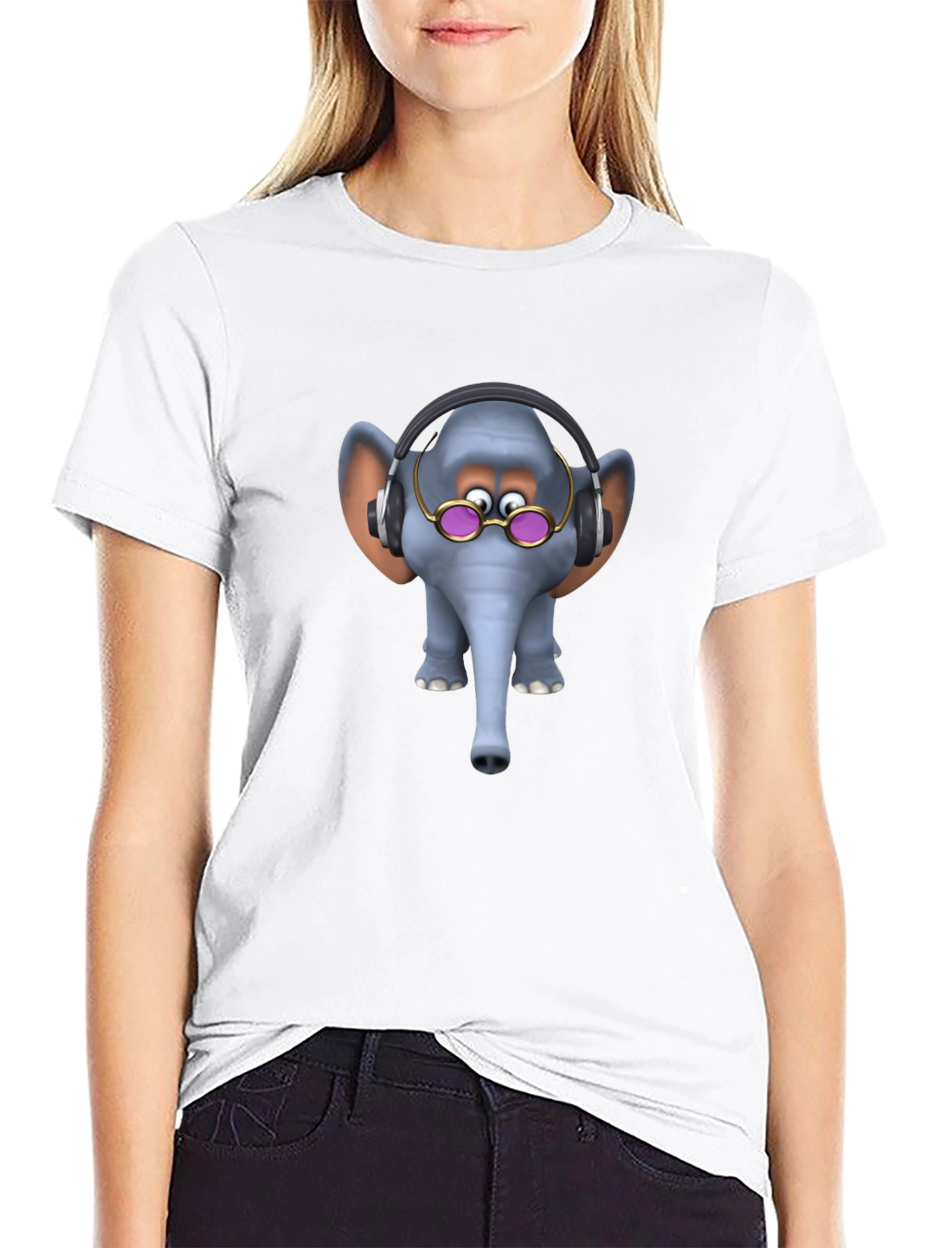 Black Elephant Cartoon T-Shirt - Fun Graphic Tee view 9