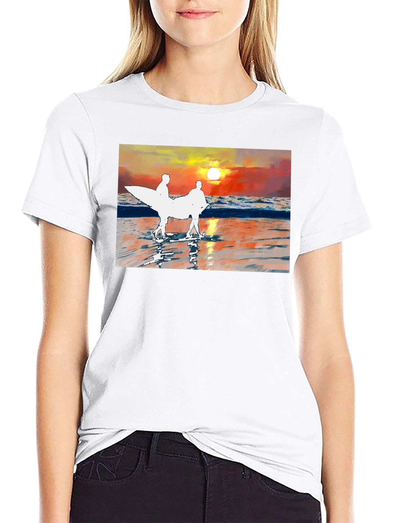 Black Sunset Surfer Graphic Tee - Black Cotton T-Shirt view 9