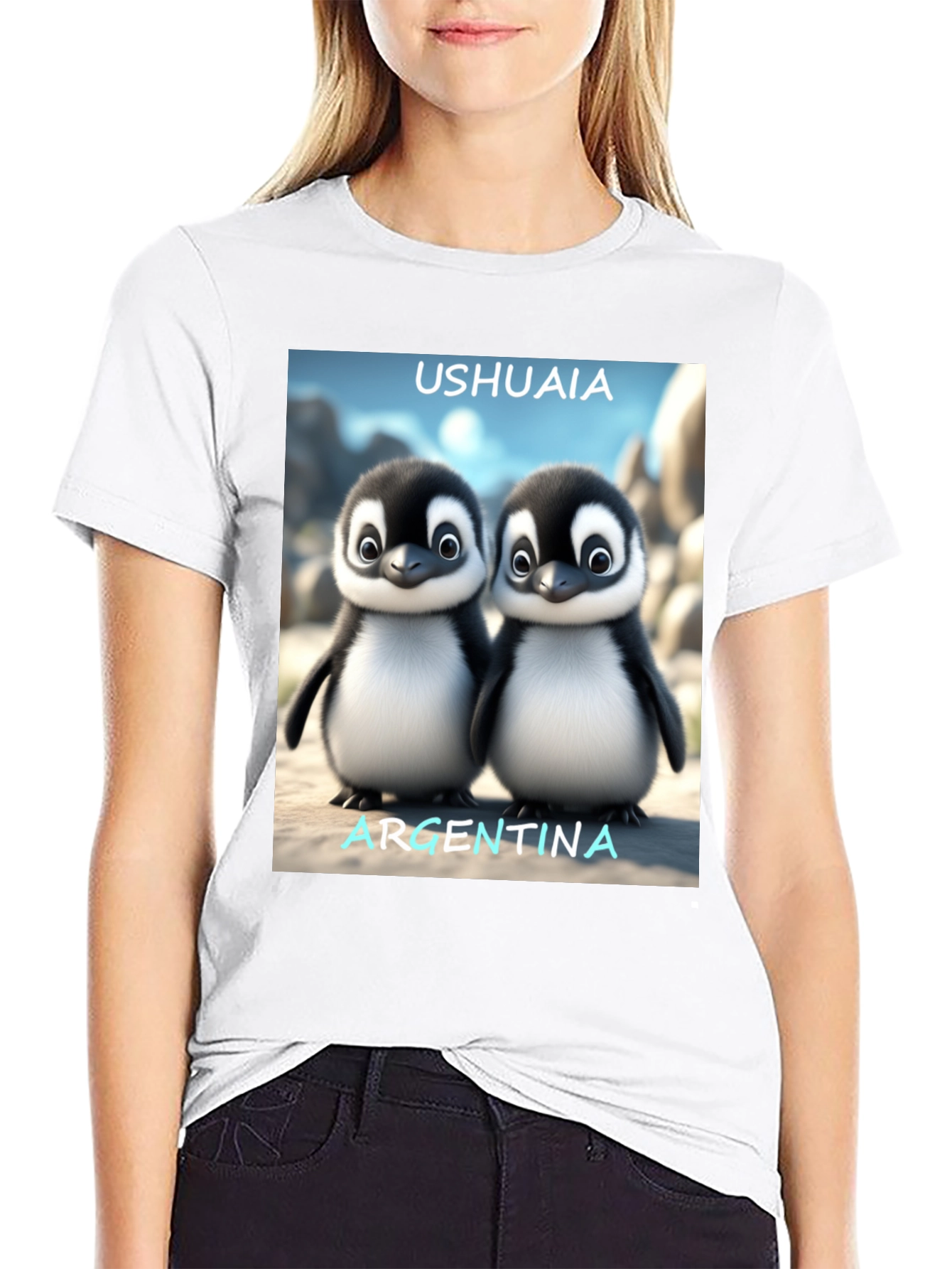 Black Ushuaia Argentina Penguin Tee - Black view 9
