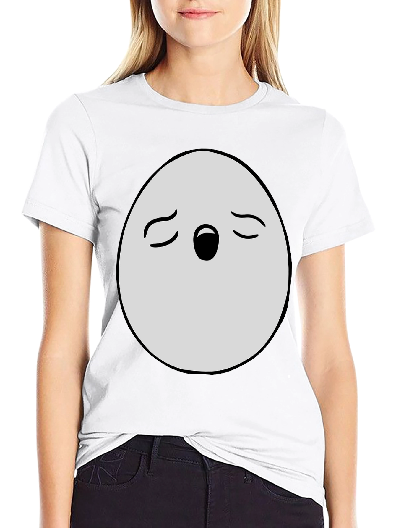 Black Funny Egg Face Graphic T-Shirt - Black Cotton Blend view 9