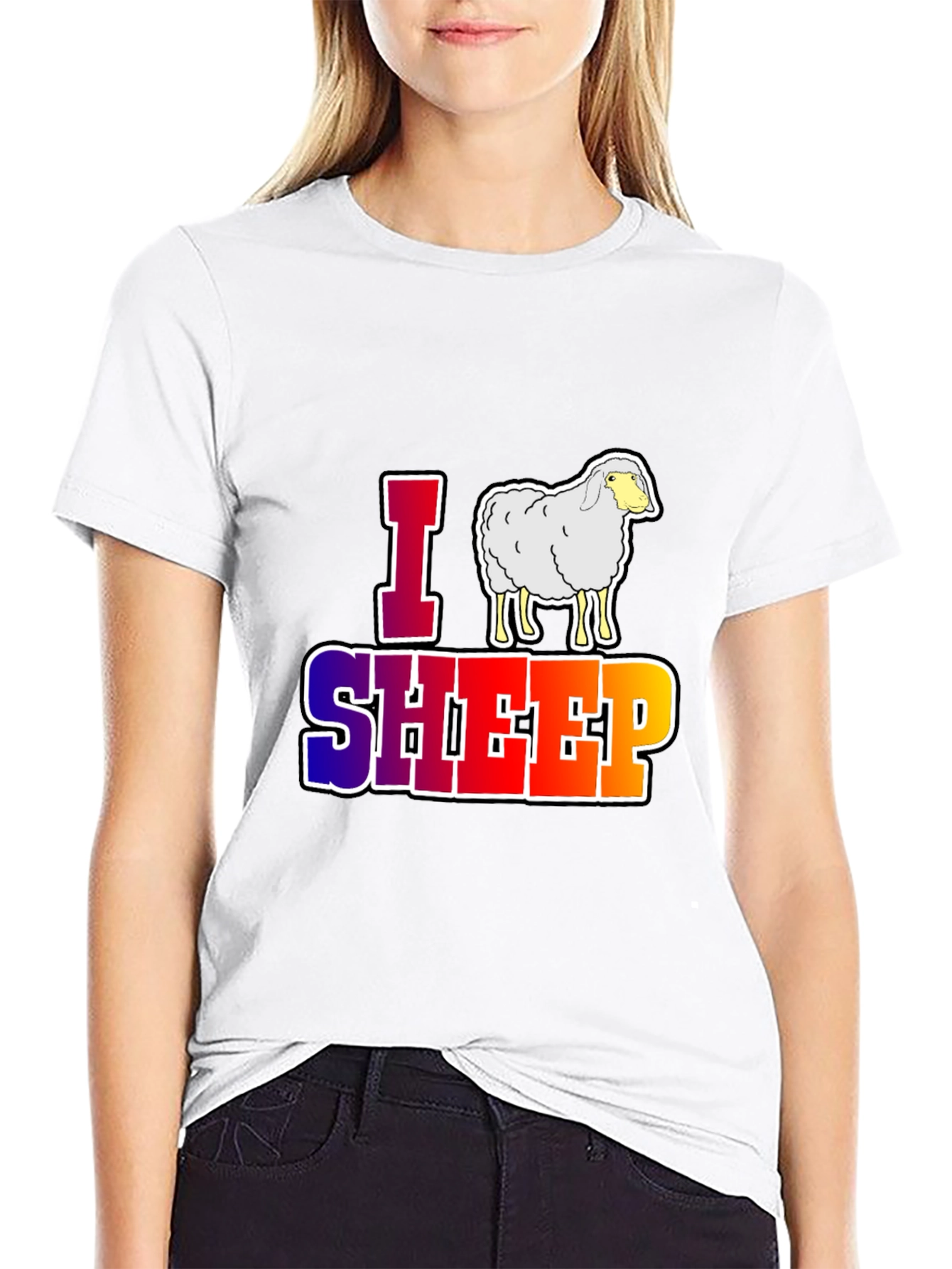 Black I Love Sheep Graphic T-Shirt - Unique Animal Lover Design view 9