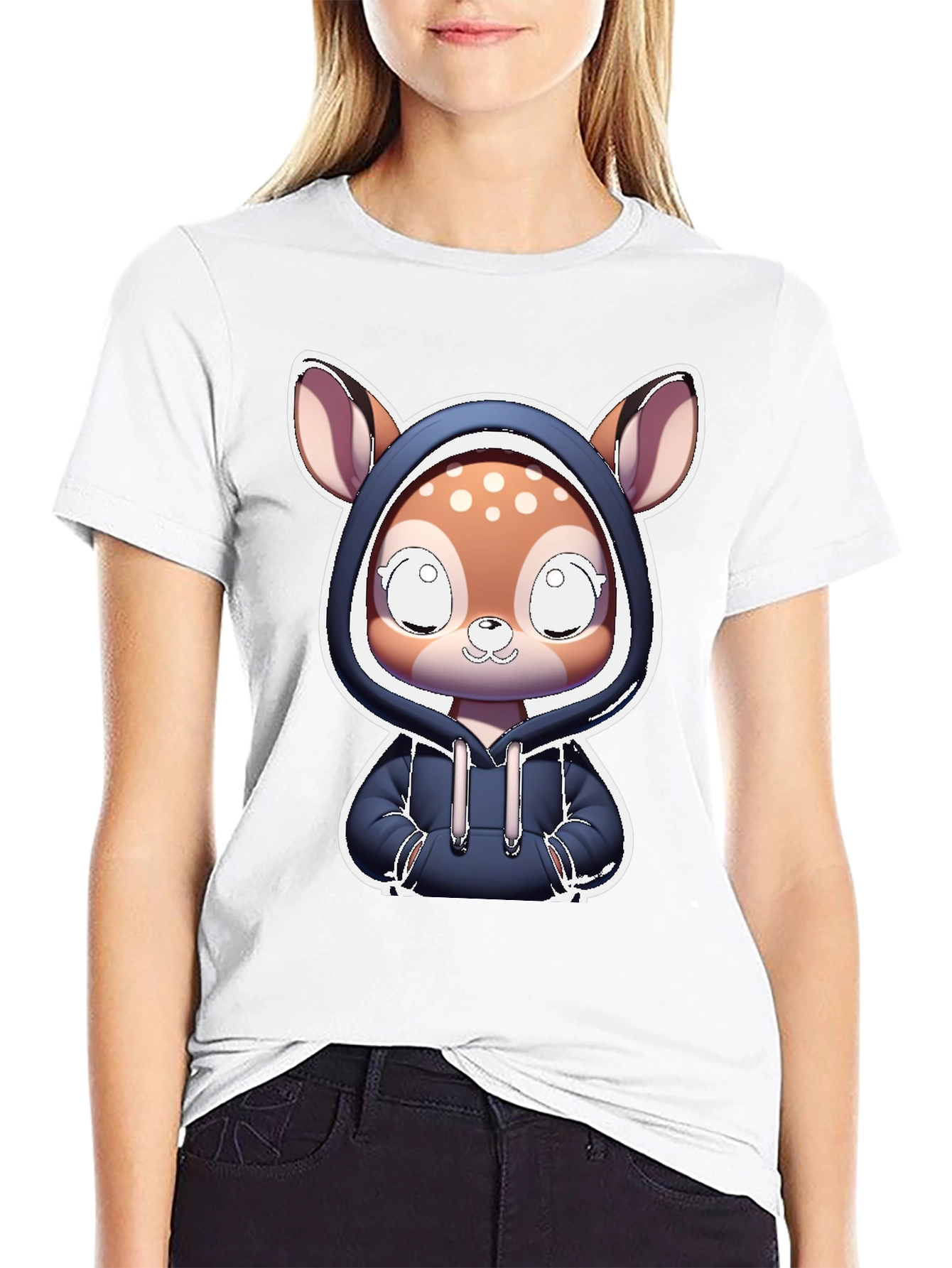 Black Cute Deer Hoodie T-Shirt view 9