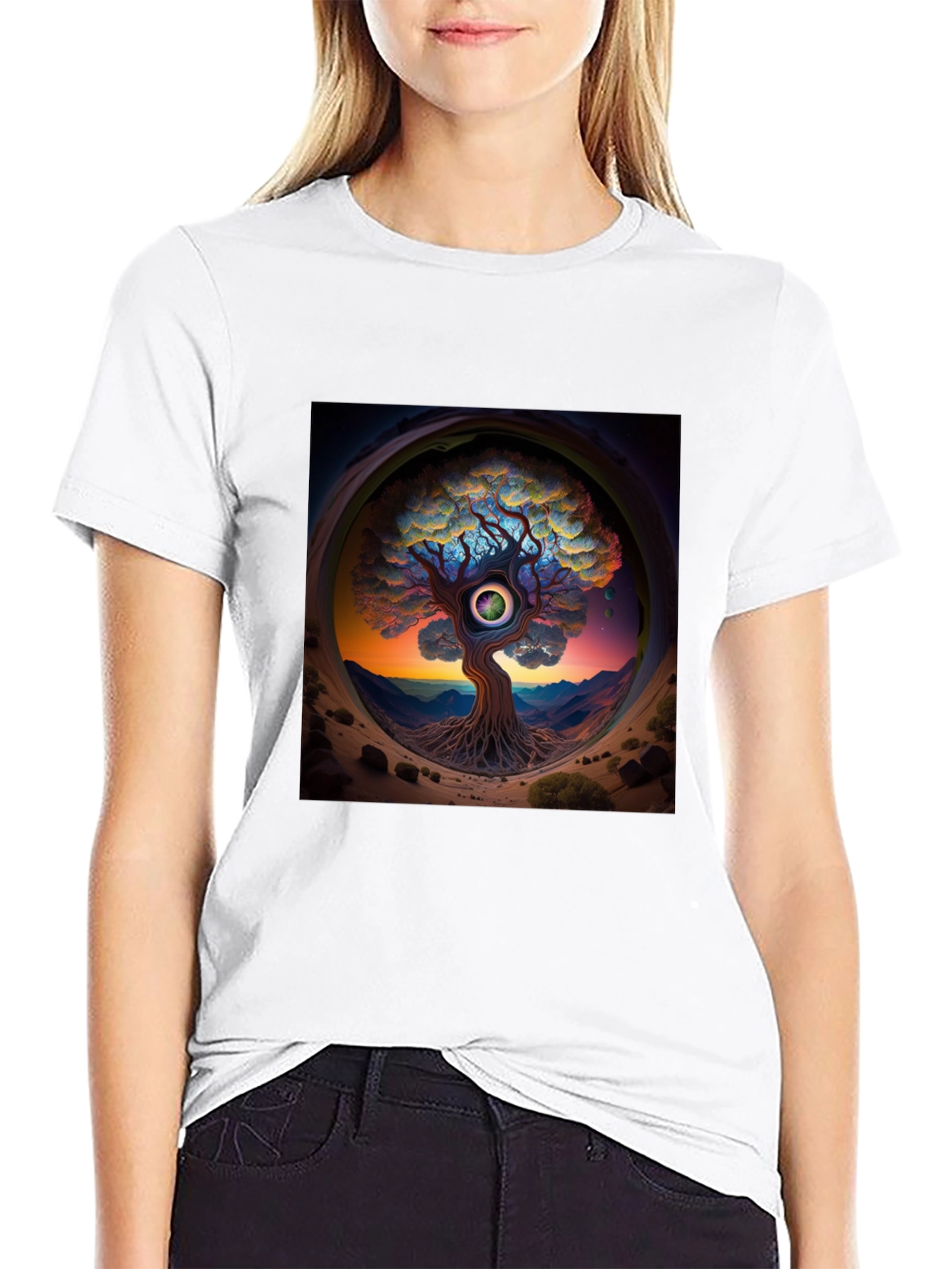 Black Third Eye Tree Graphic Tee - Unique Design view 9