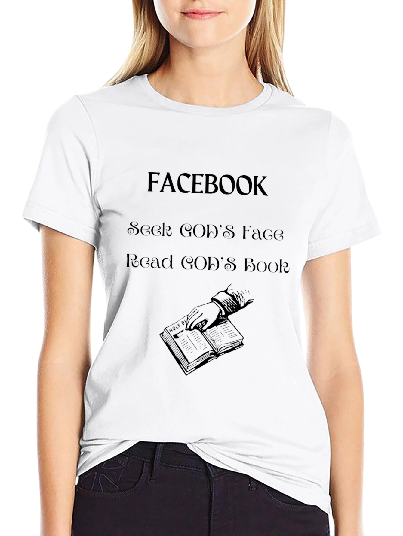 Black Facebook Seek God's Face Read God's Book Black Tee view 9