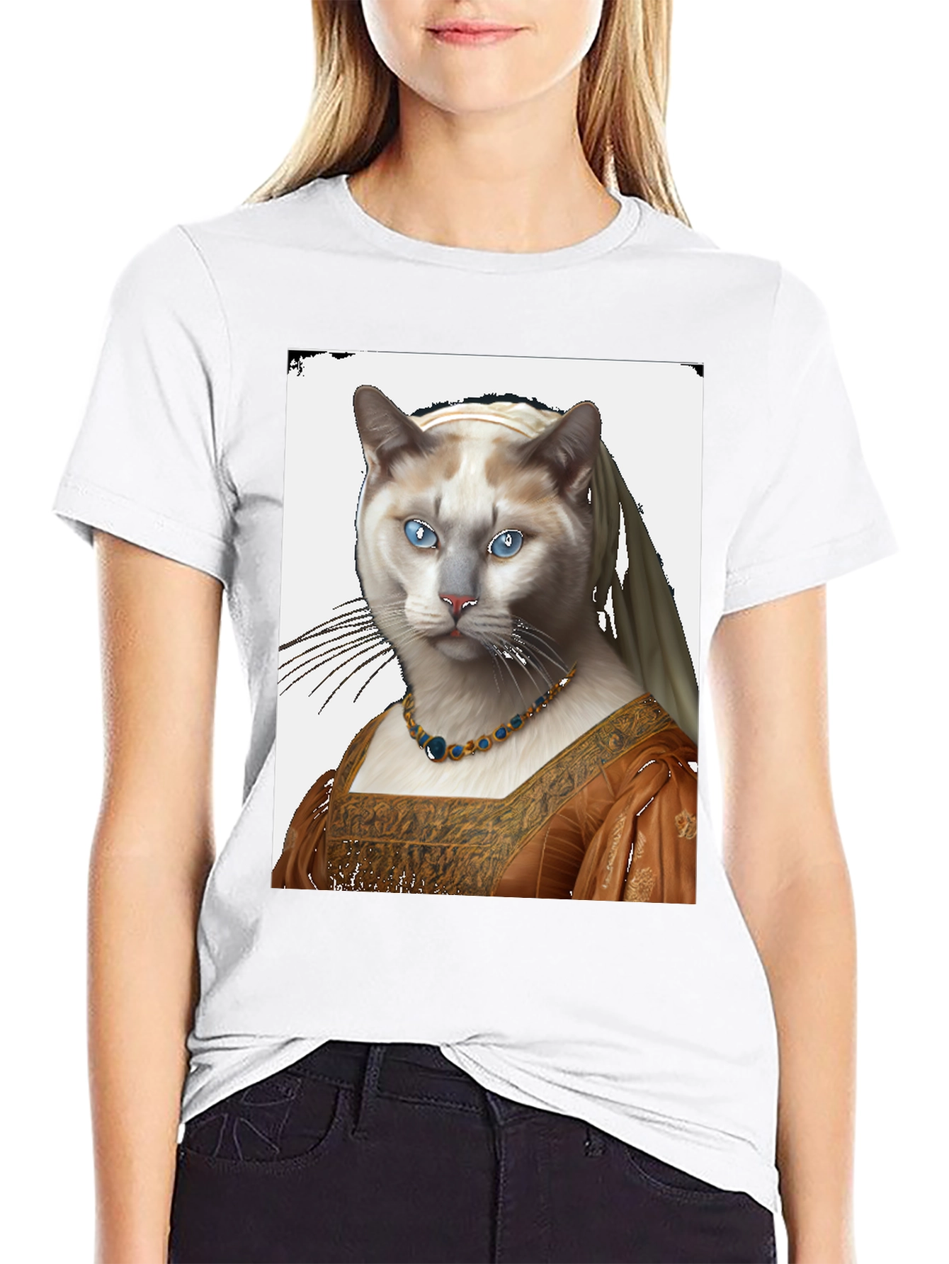 Black Cat with Pearl Earring T-Shirt view 9