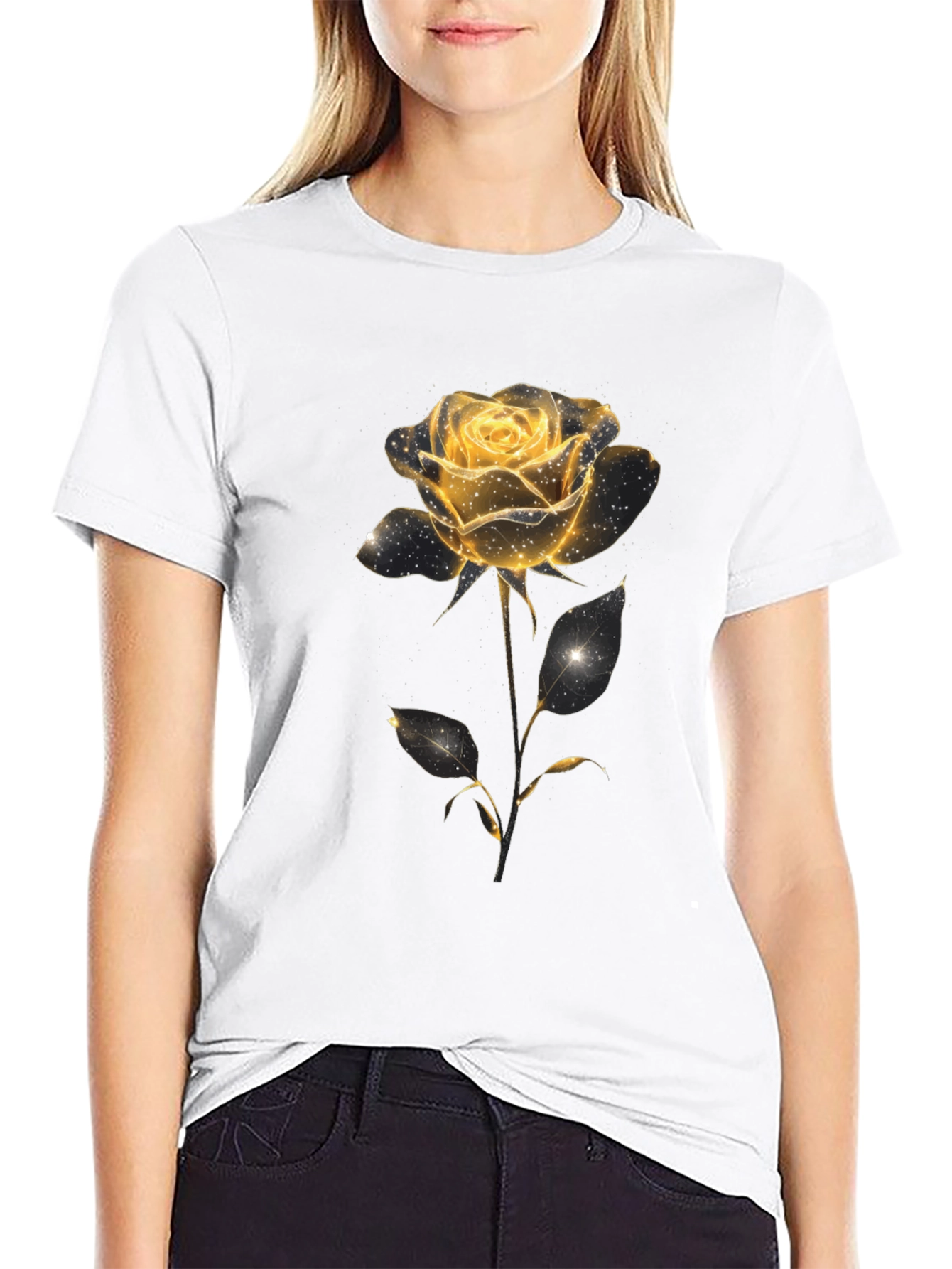 Black Golden Rose Graphic Tee - Black Cotton Blend view 9