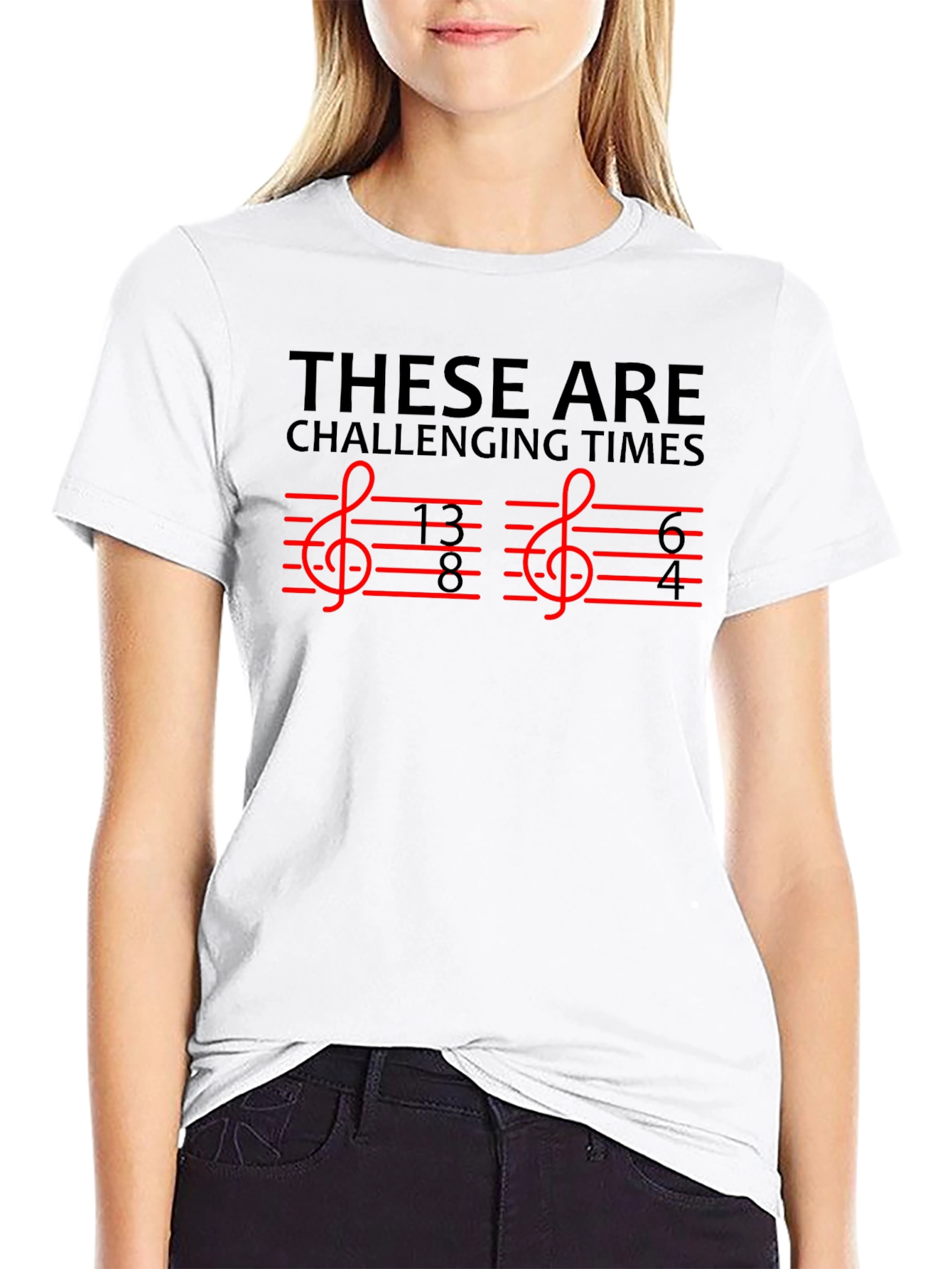 Black Challenging Times Music Treble Clef T-Shirt view 9