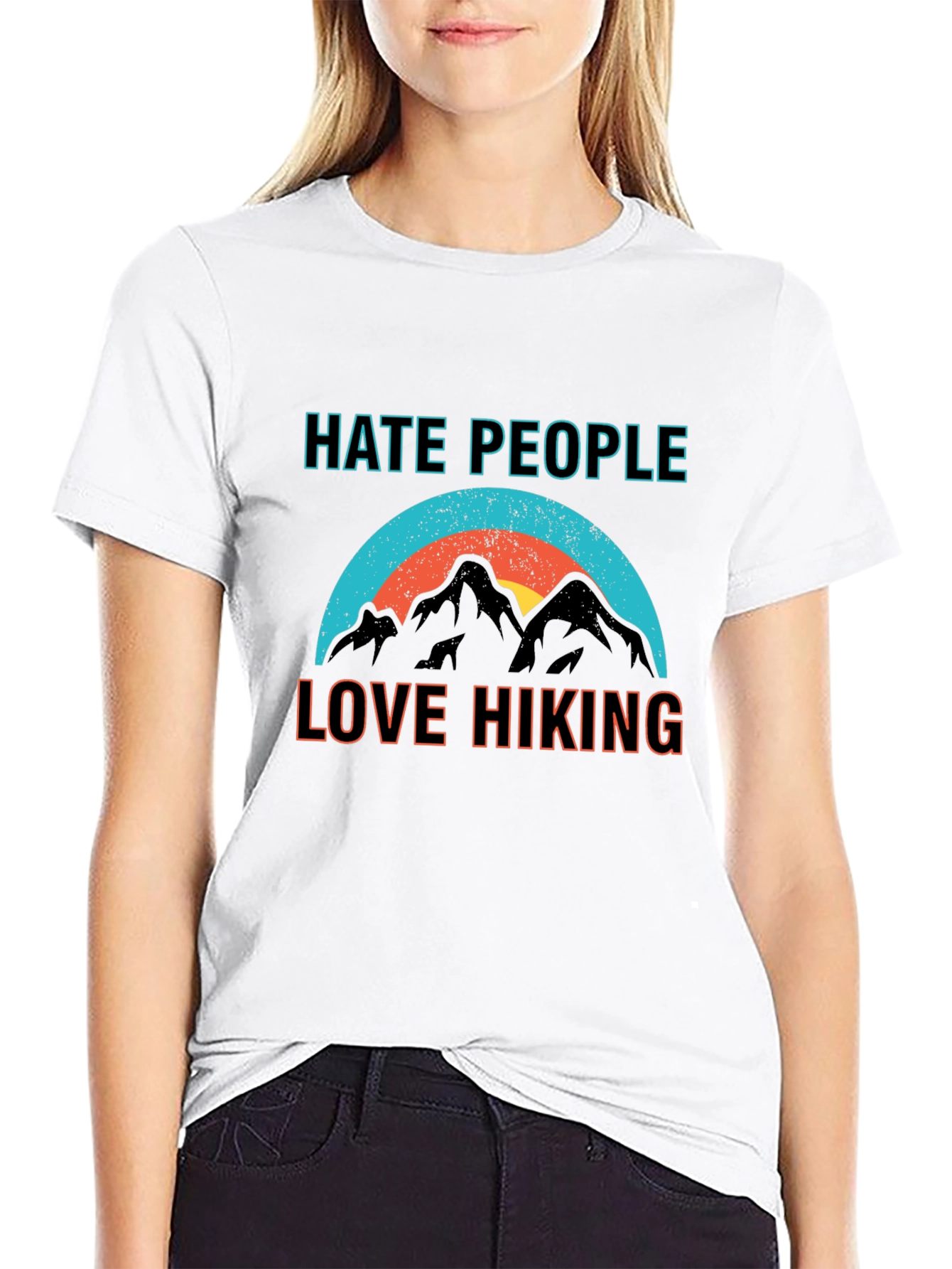 Black Hate People Love Hiking Graphic Tee view 9