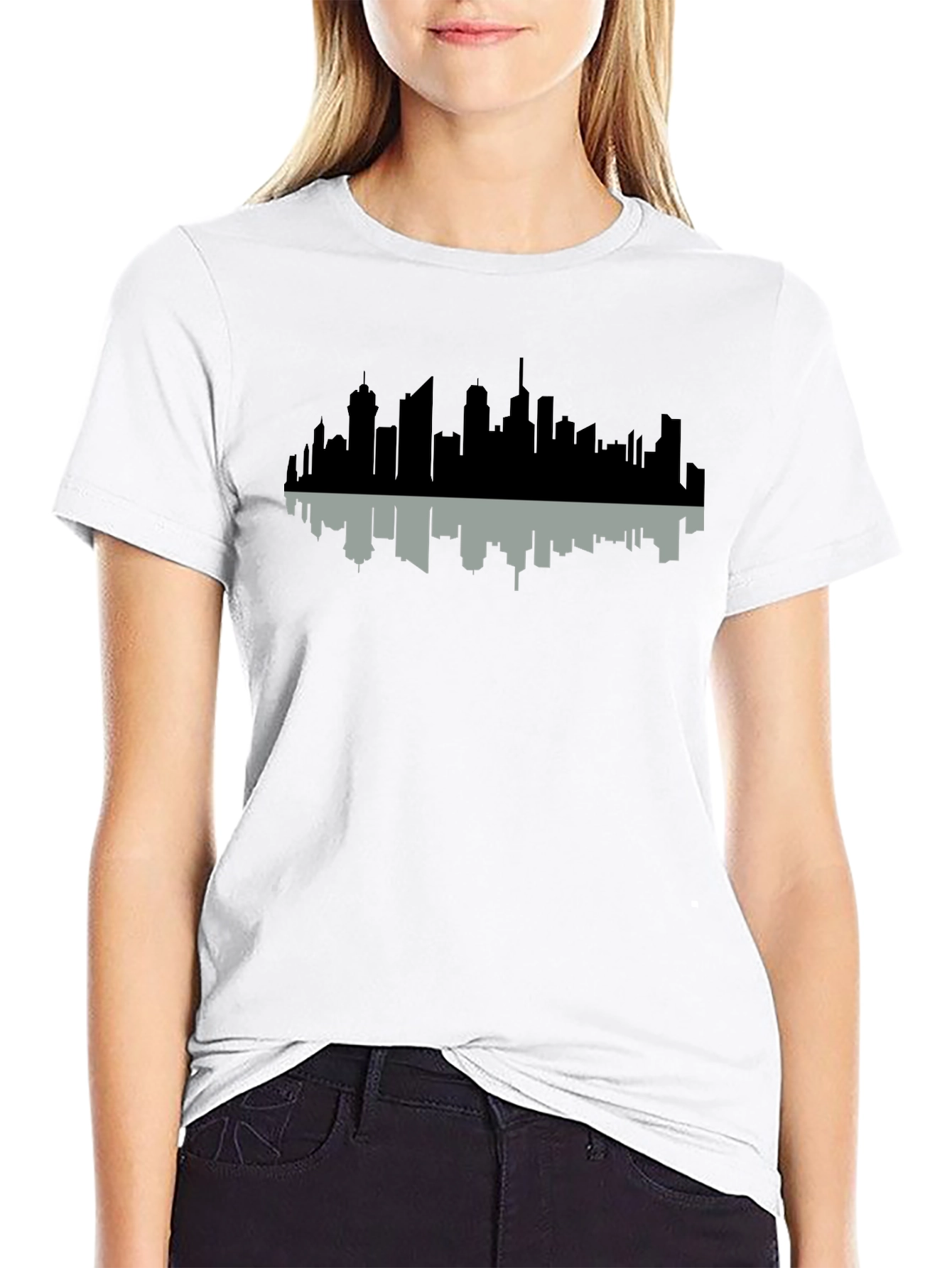 Black Cityscape Reflection Tee - Modern Graphic Print view 9