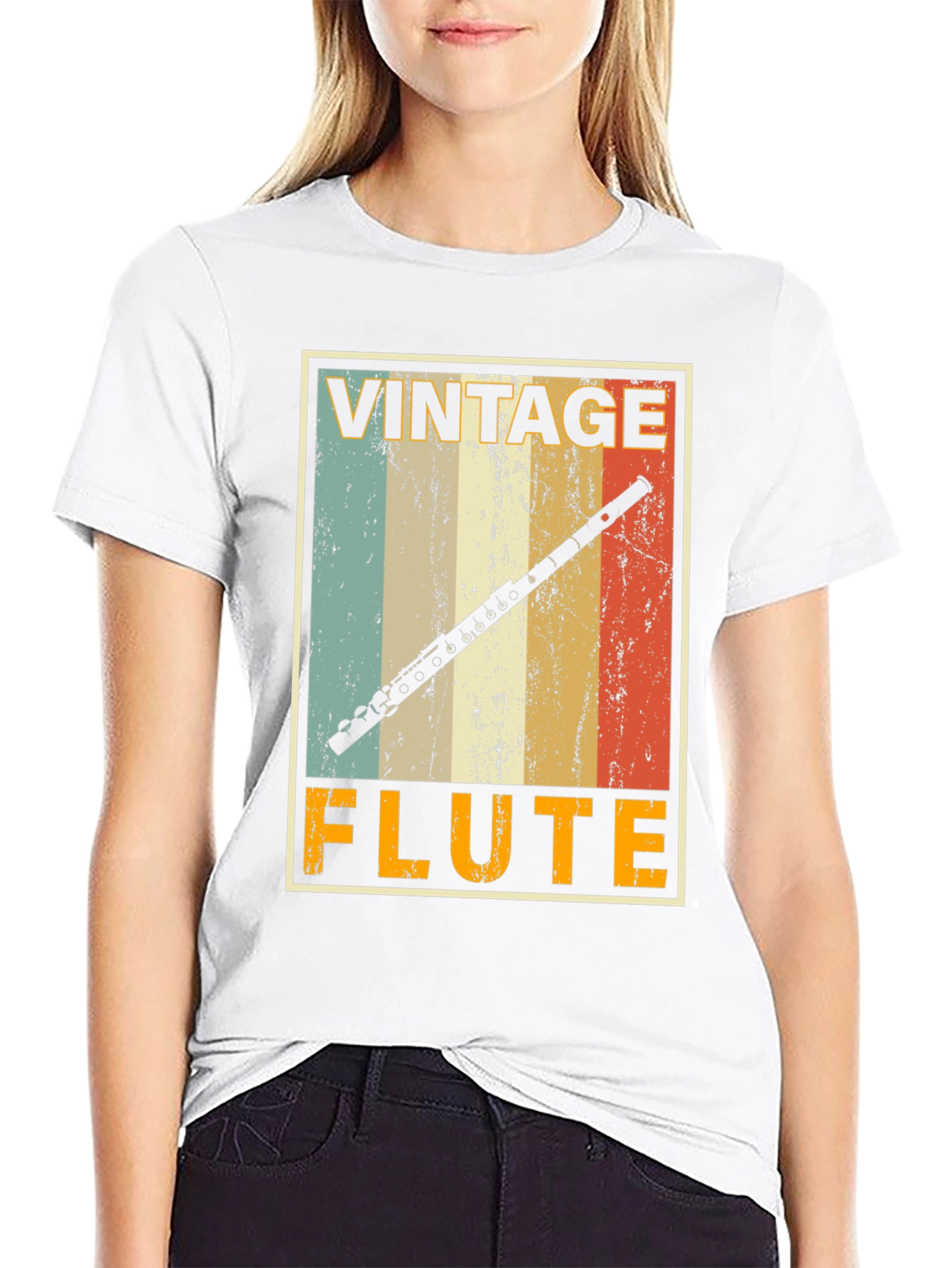 Black Vintage Flute T-Shirt - Musician's Retro Style Tee view 9