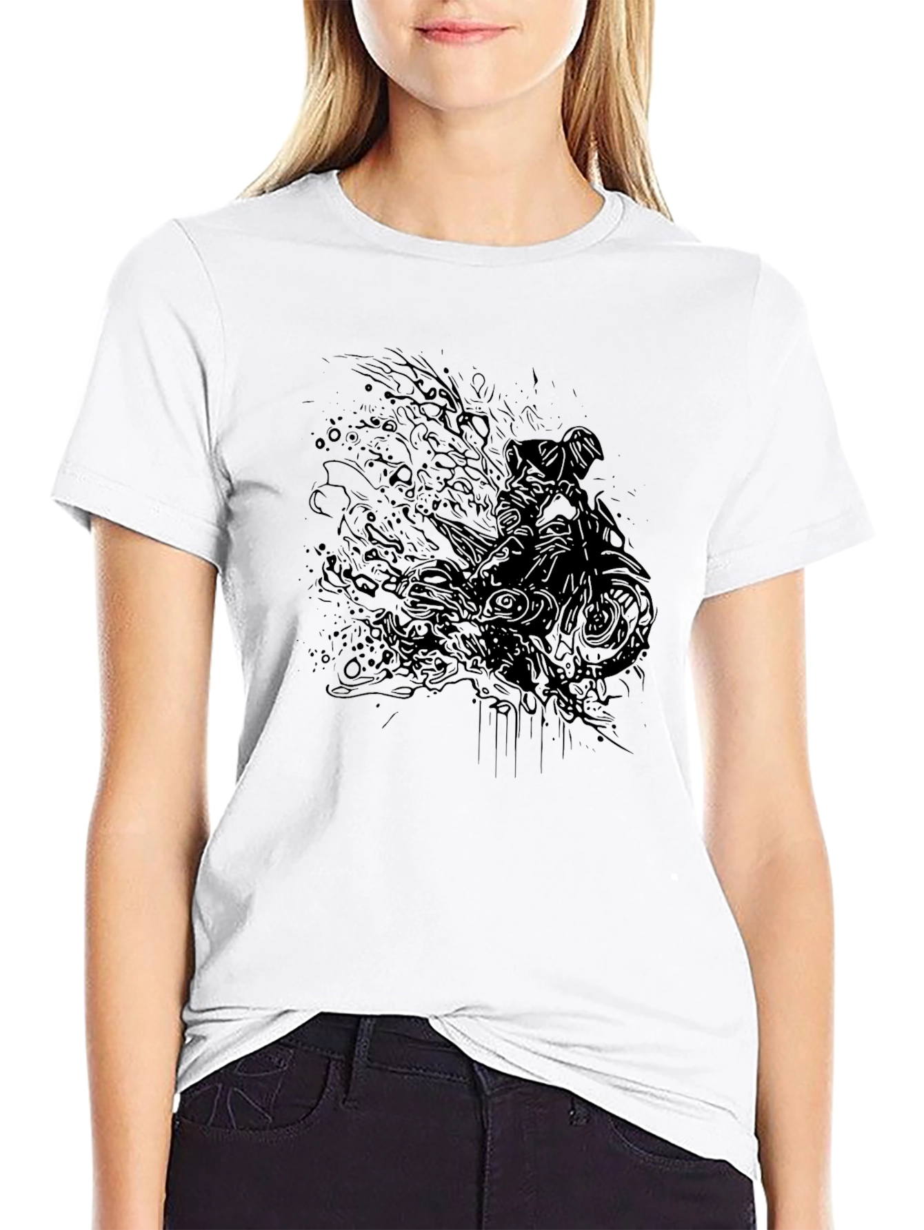 Black Black Graphic T-Shirt with Motorcycle Design view 9