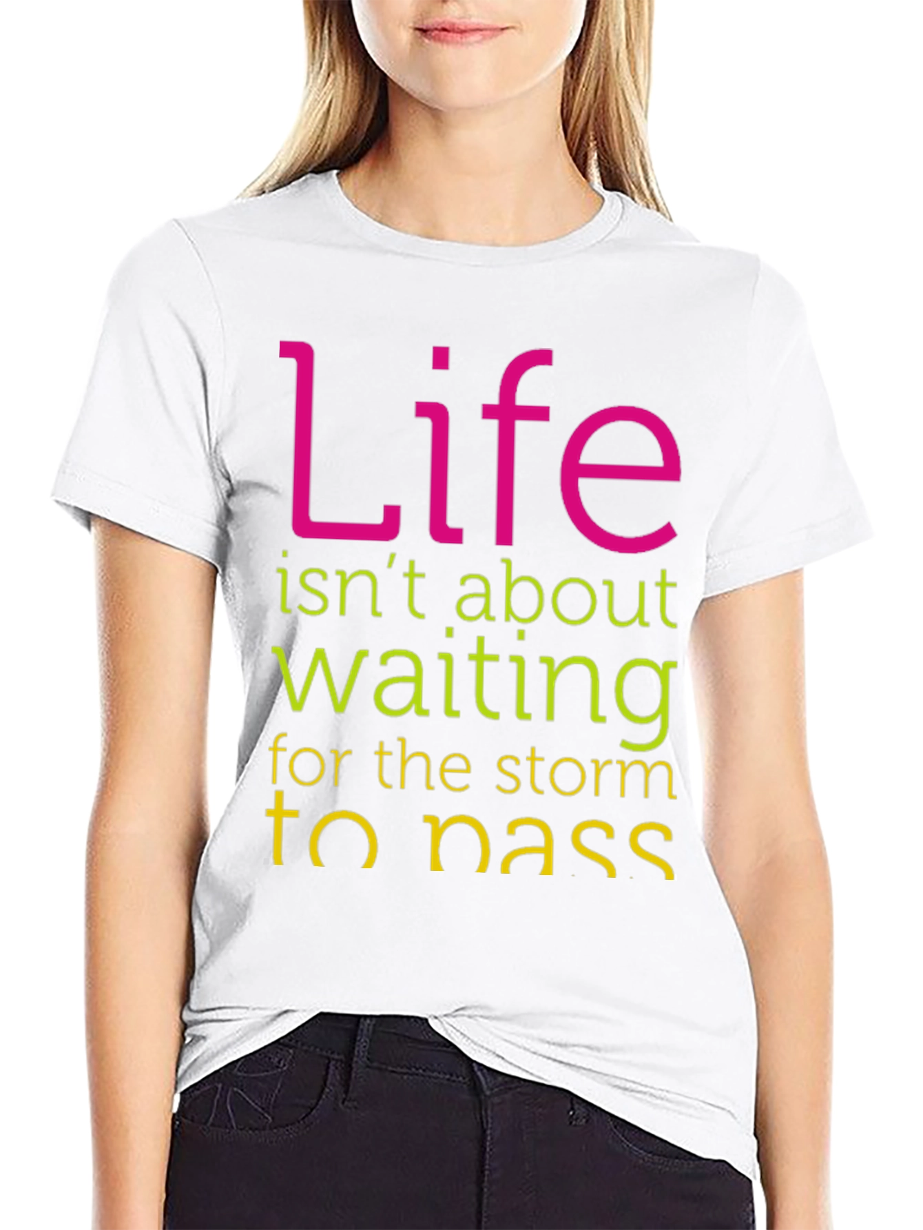 Black Inspirational Graphic T-Shirt - Life Isn't About Waiting view 9