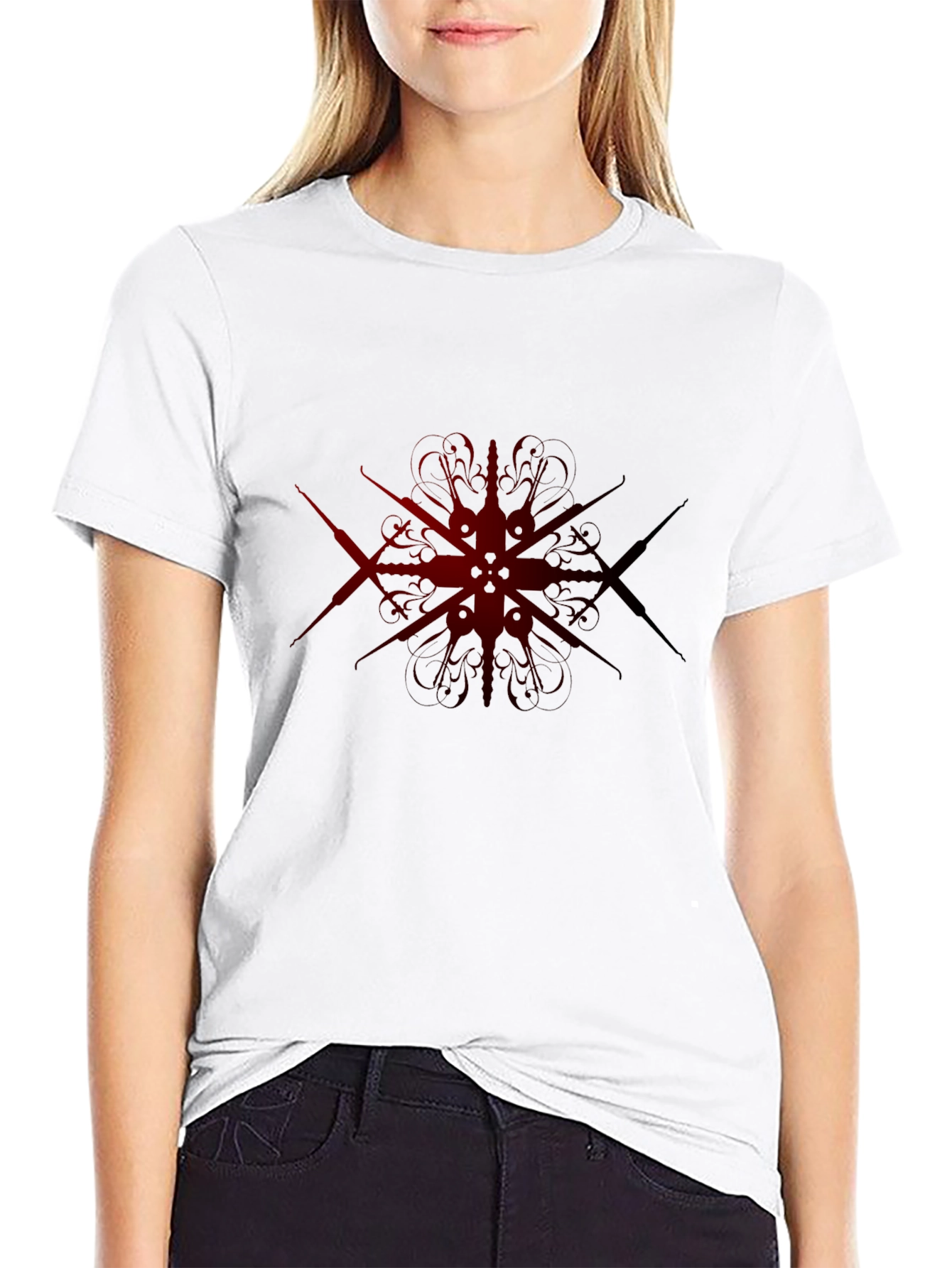 Black Dark Red Geometric Design Black T-Shirt view 9